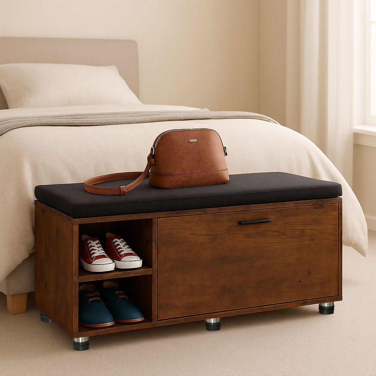 Schuhbank mit Sitzfläche & Schrank Set Braun-Schwarz von Relaxdays