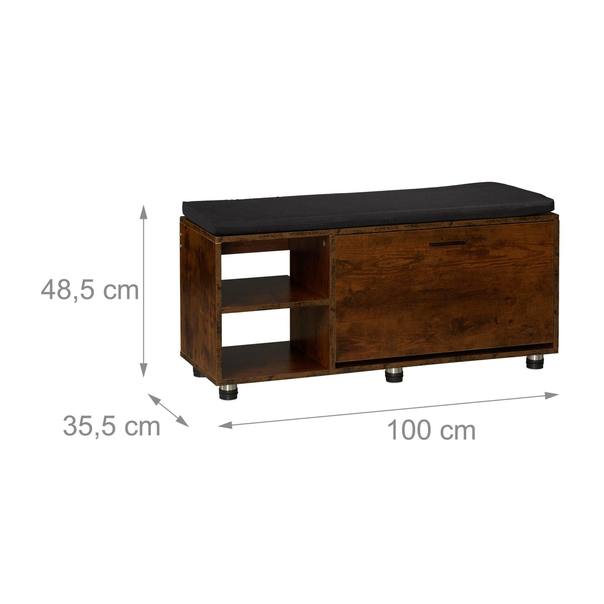Schuhbank mit Sitzfläche & Schrank Set Braun-Schwarz von Relaxdays