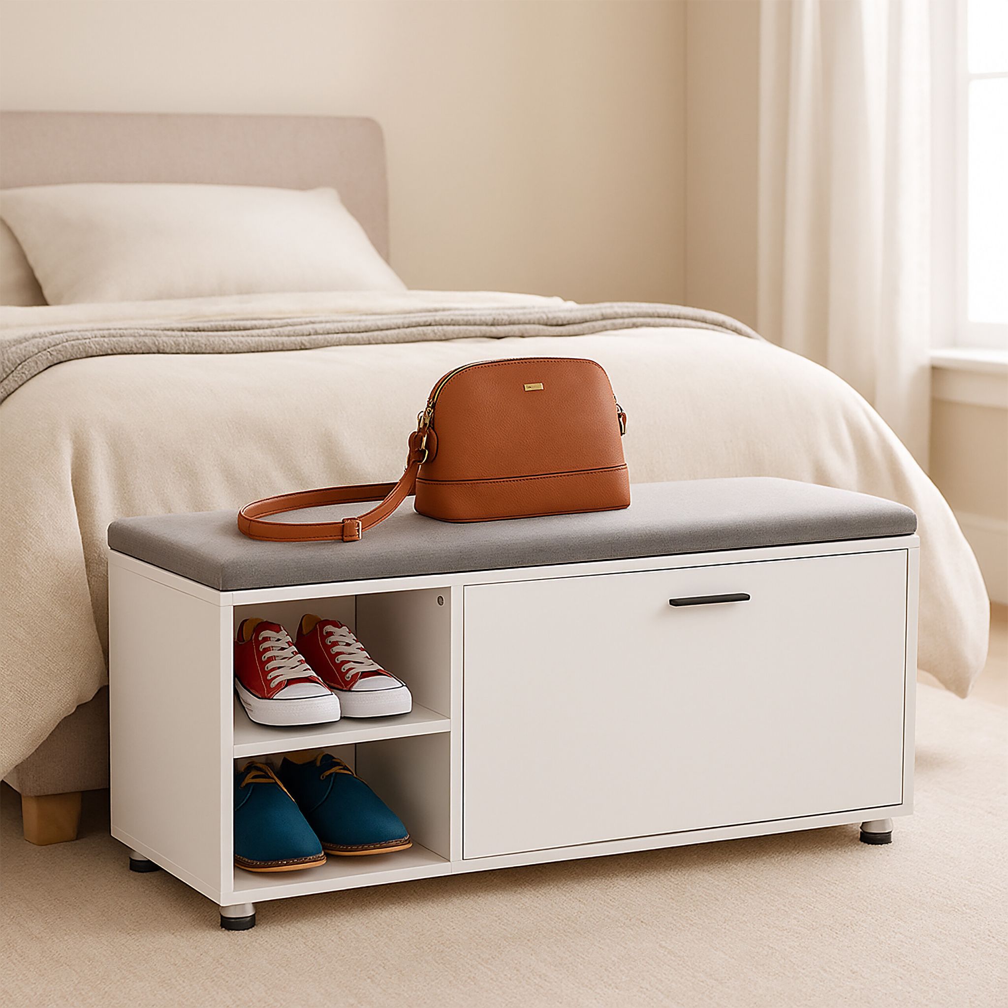 Schuhbank mit Sitzfläche & Schrank Set Weiss-Grau von Relaxdays