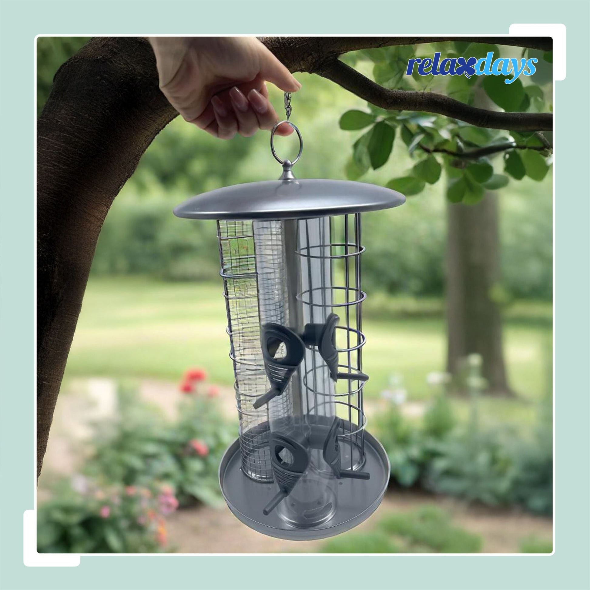 3-in-1 Vogelfutterstation Silber von Relaxdays