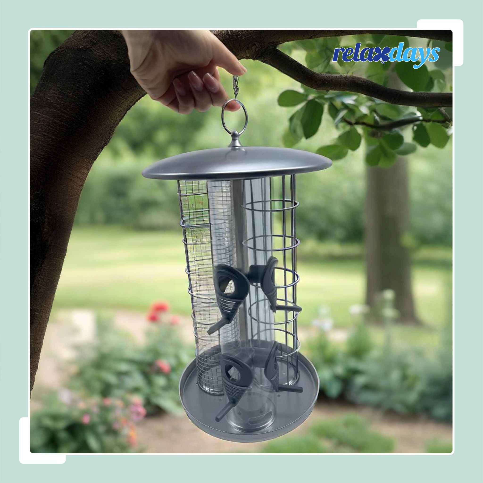 3-in-1 Vogelfutterstation Silber von Relaxdays