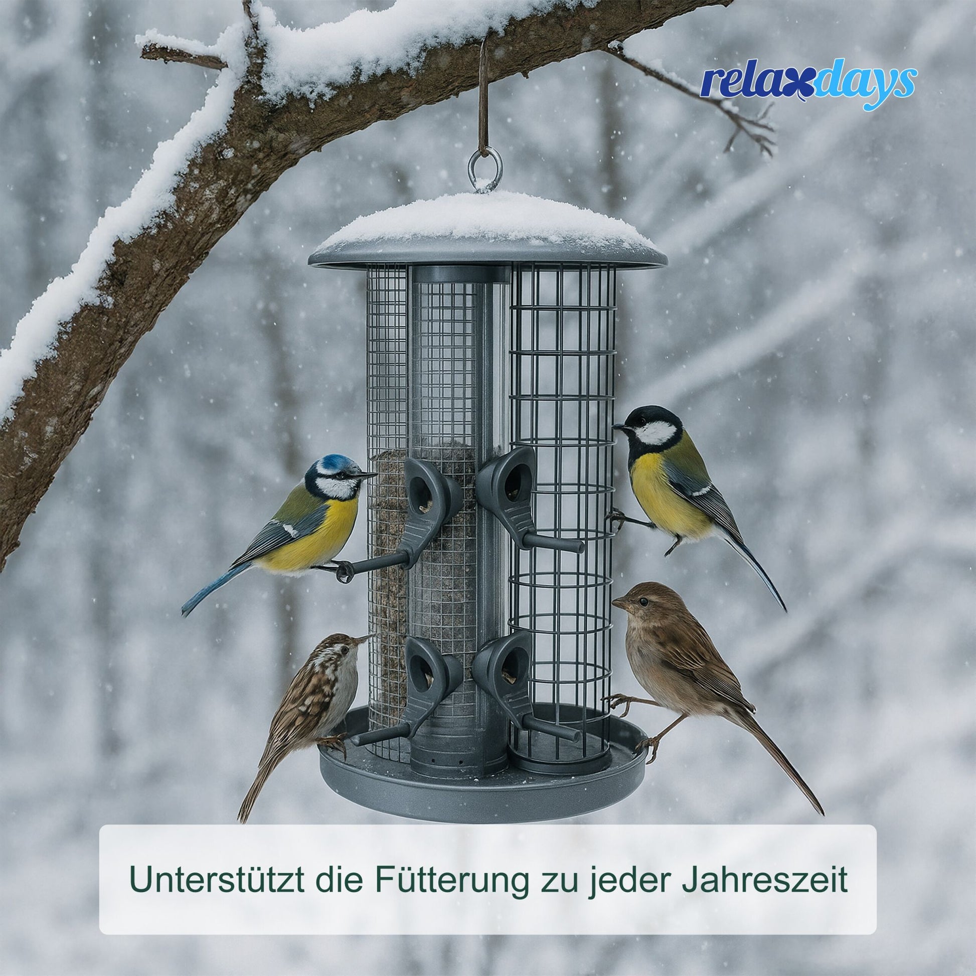 3-in-1 Vogelfutterstation Silber von Relaxdays