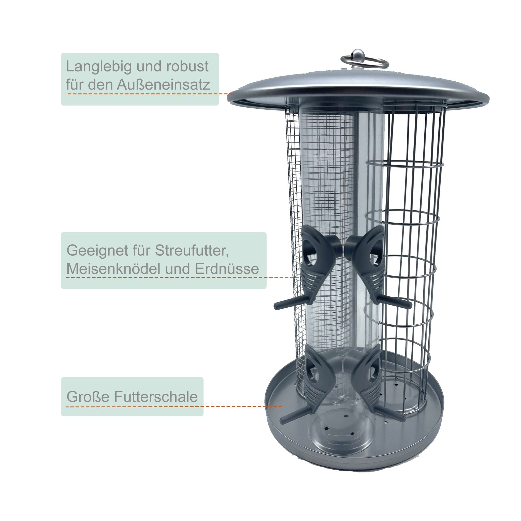 3-in-1 Vogelfutterstation Silber von Relaxdays
