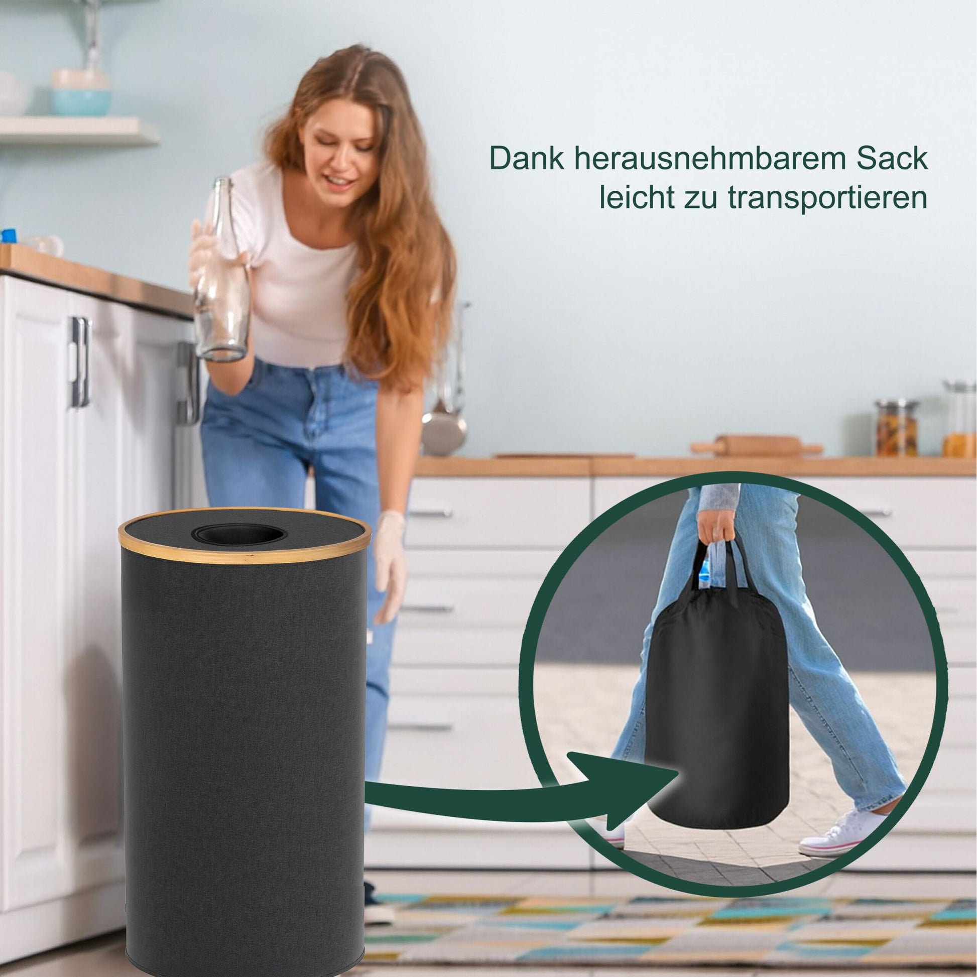 Flaschen Sammelbehälter 100l Hellbraun-Schwarz von guteszeug.ch