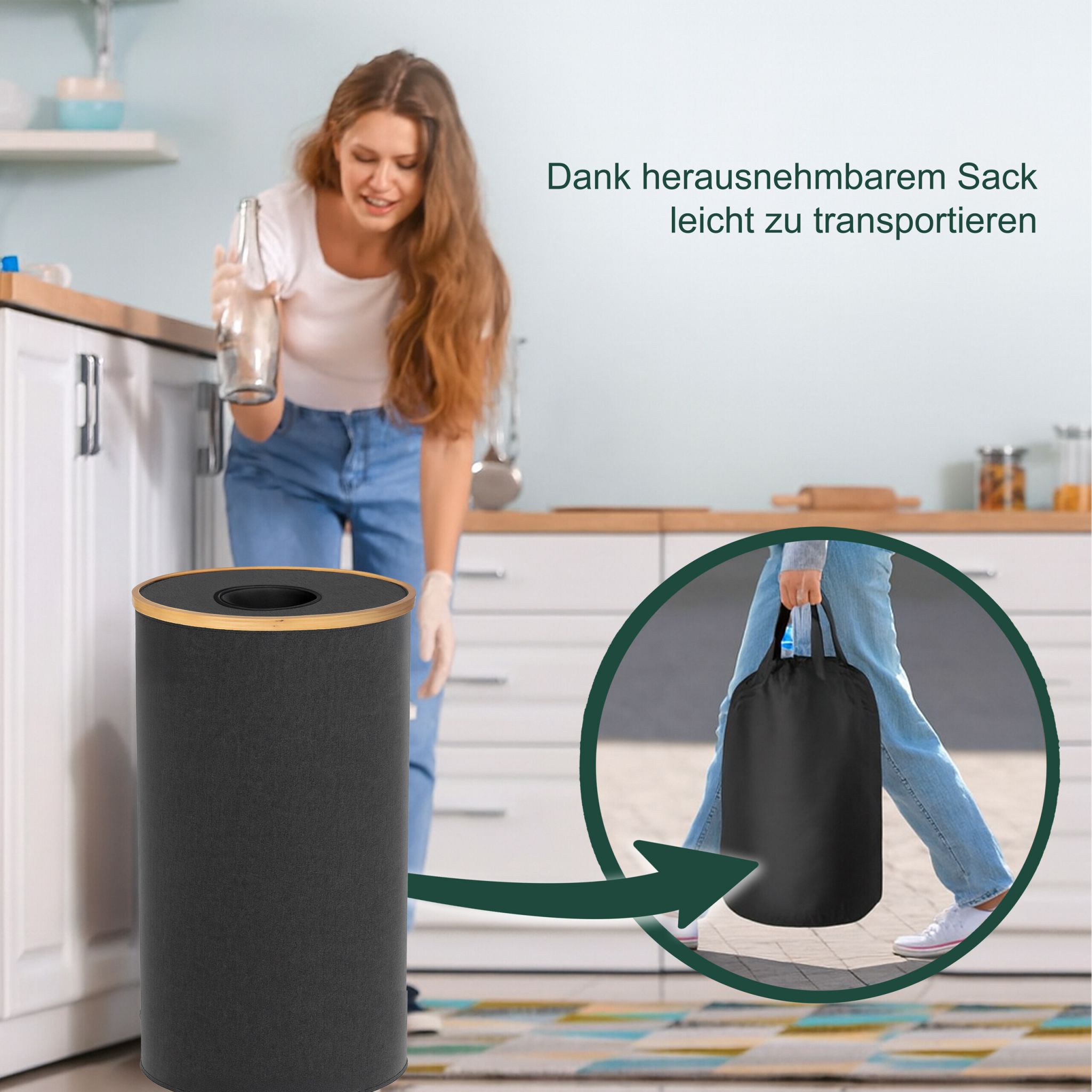Flaschen Sammelbehälter 100l Hellbraun-Schwarz von guteszeug.ch
