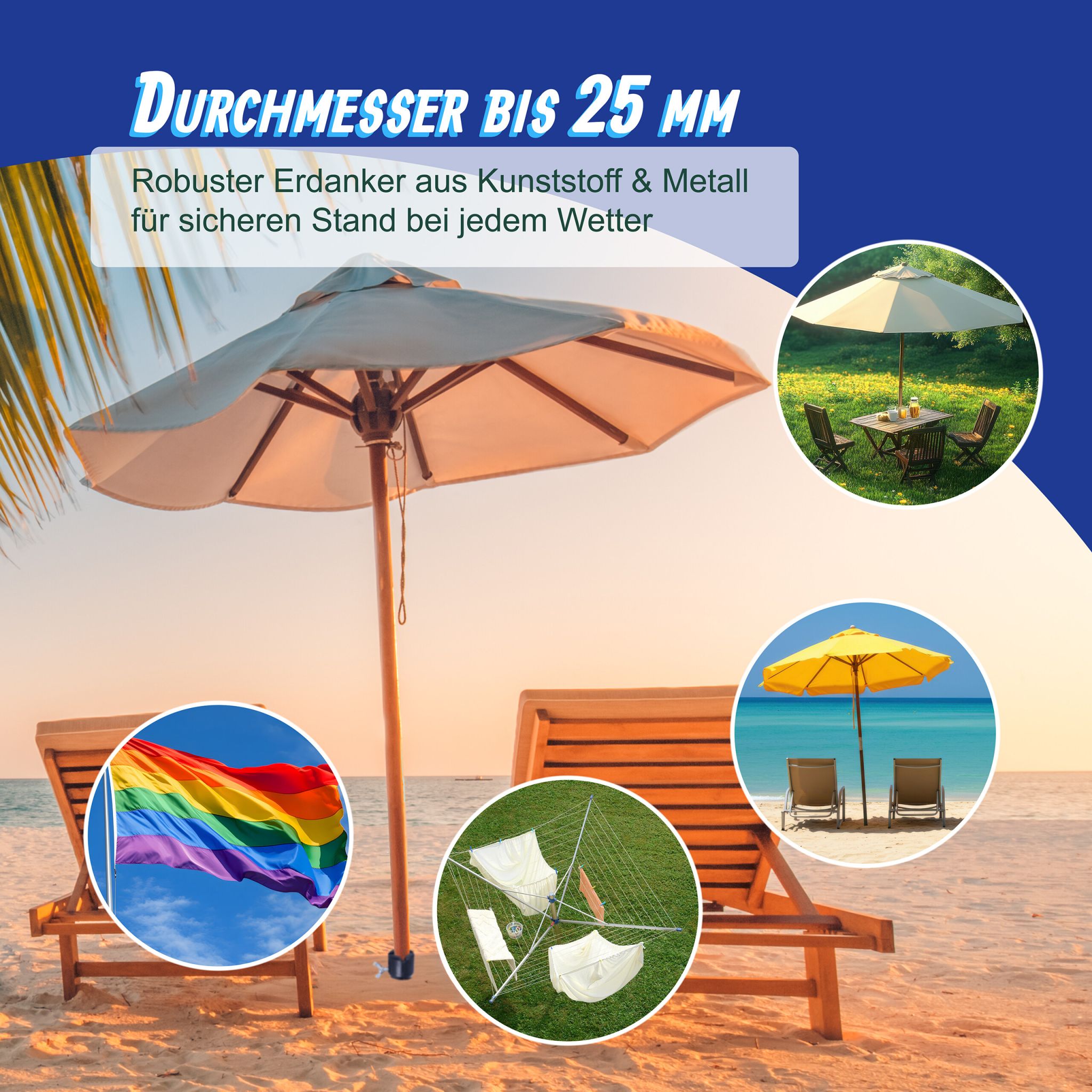 Bodenhülse für 25 mm Stöcke Schwarz-Silber von Relaxdays
