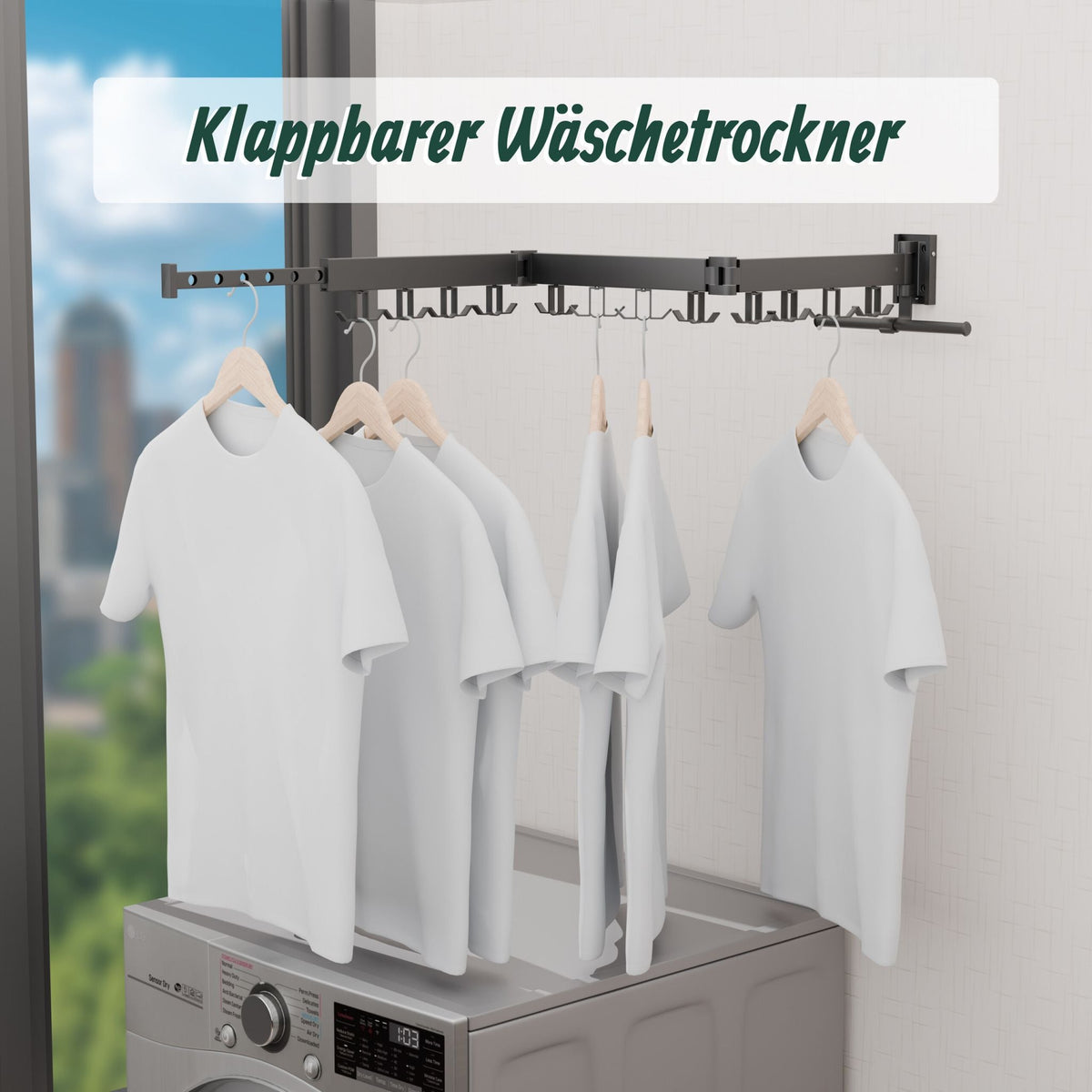 Klappbarer Wäscheständer zur Wandmontage Schwarz von Relaxdays