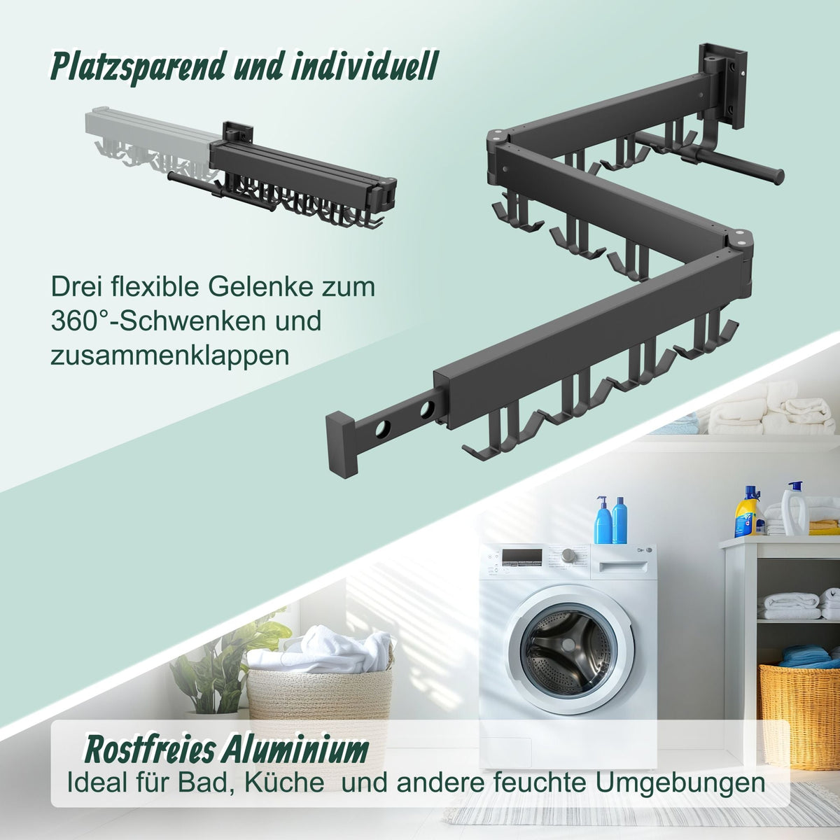Klappbarer Wäscheständer zur Wandmontage Schwarz von Relaxdays