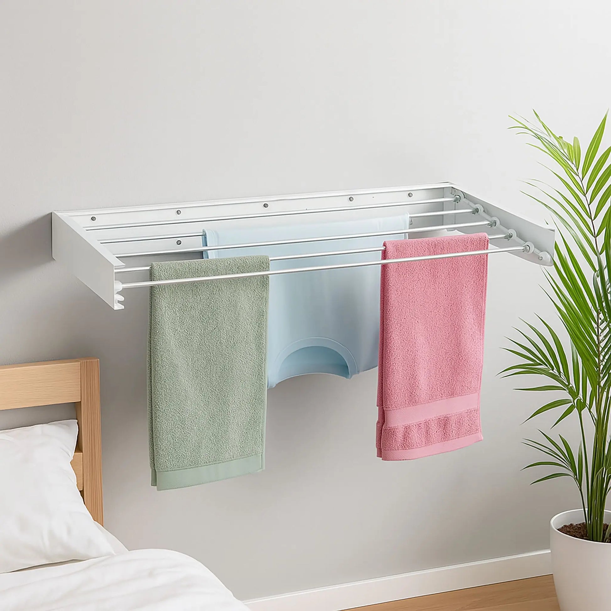 Wäscheständer Wandmontage klappbar Weiss-Silber von Relaxdays