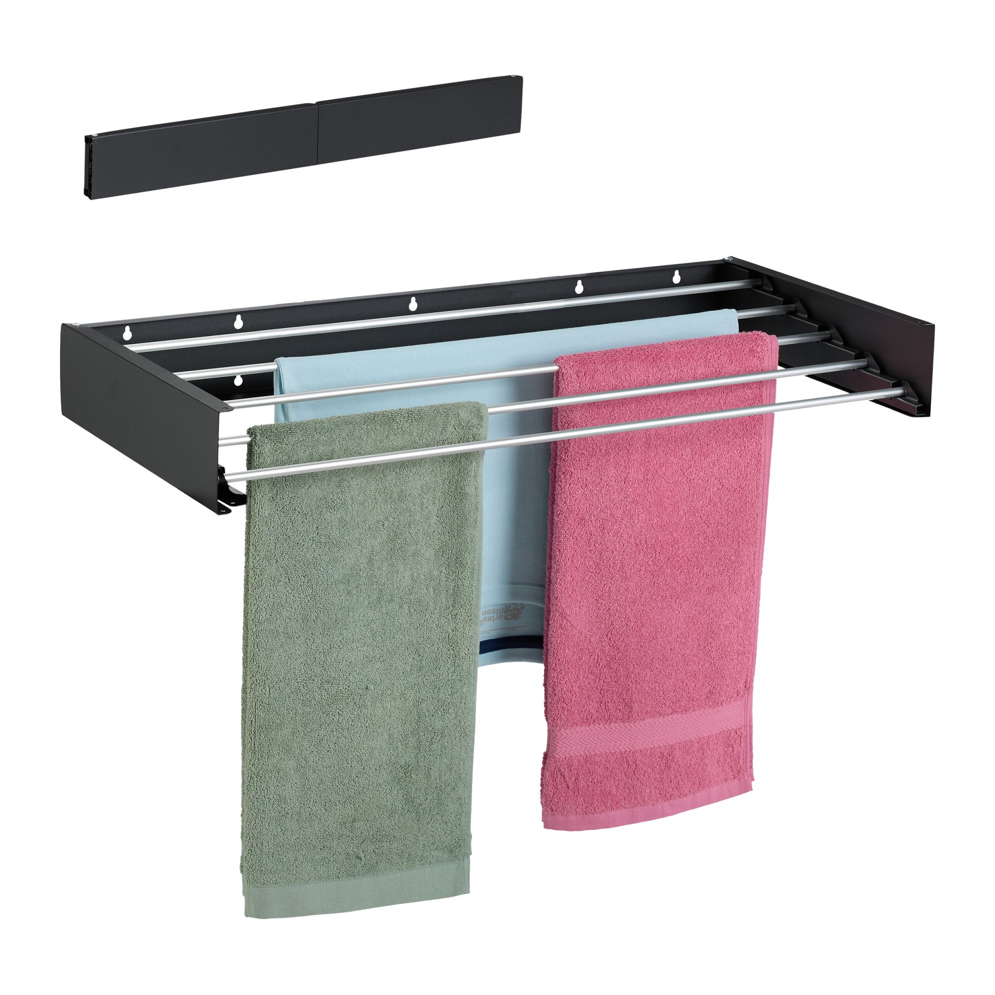 Wäscheständer Wandmontage klappbar Schwarz-Silber von Relaxdays