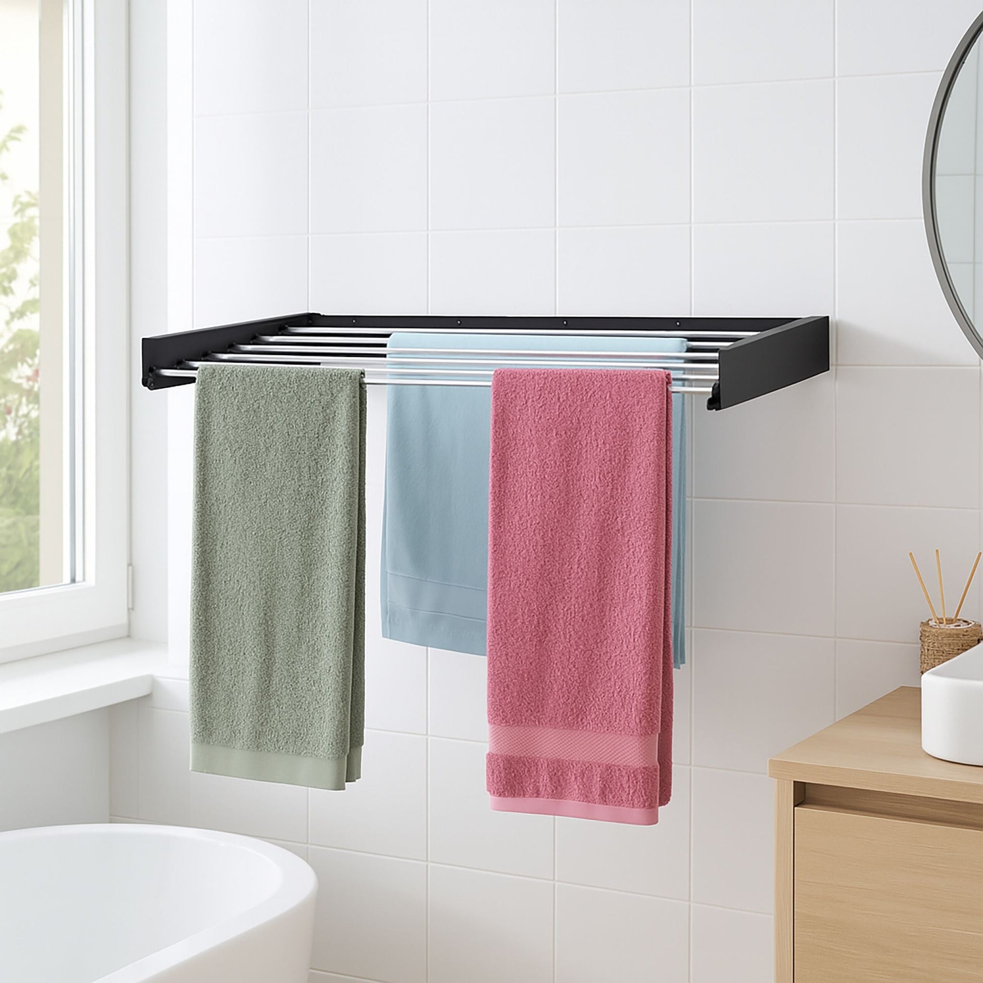 Wäscheständer Wandmontage klappbar Schwarz-Silber von Relaxdays
