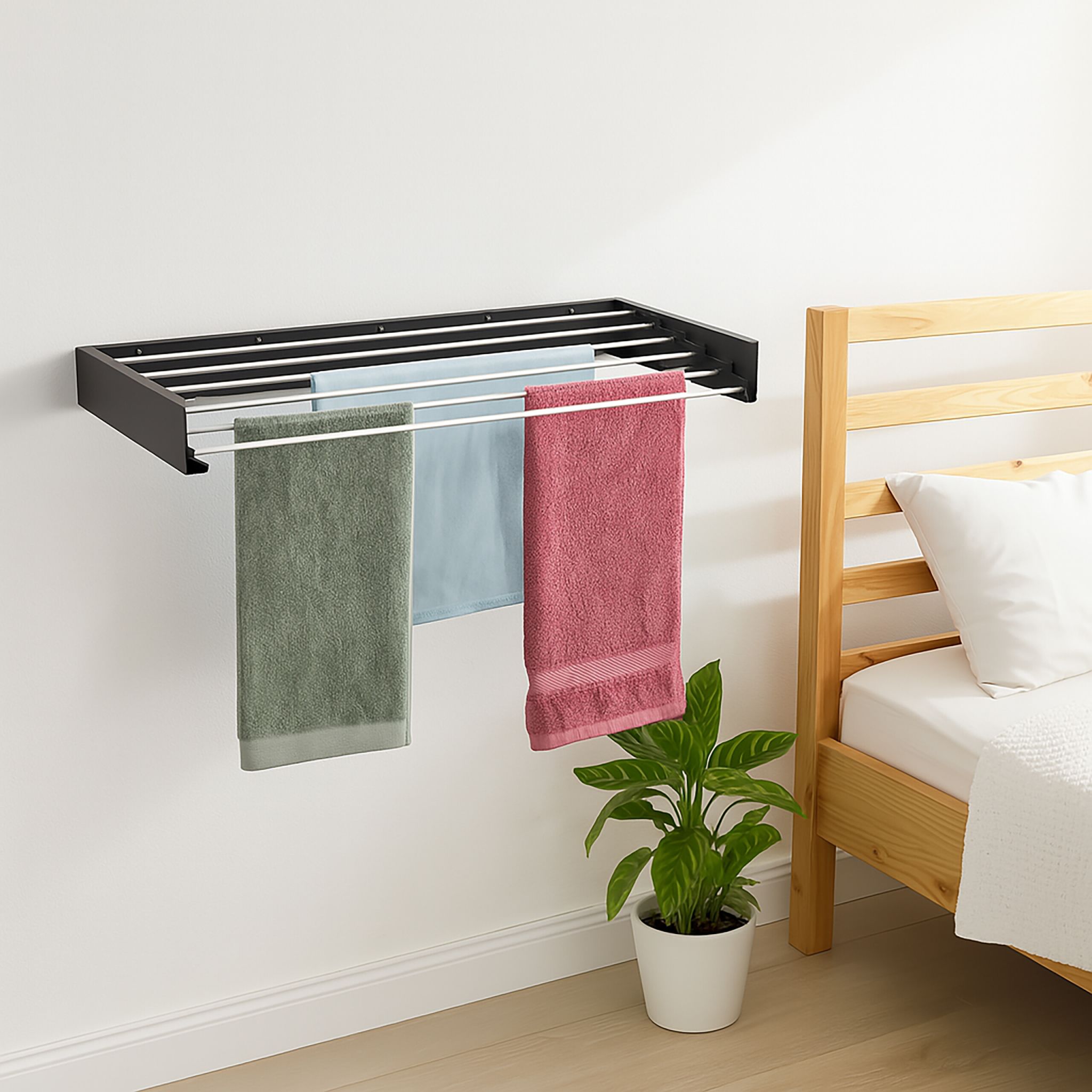 Wäscheständer Wandmontage klappbar Schwarz-Silber von Relaxdays