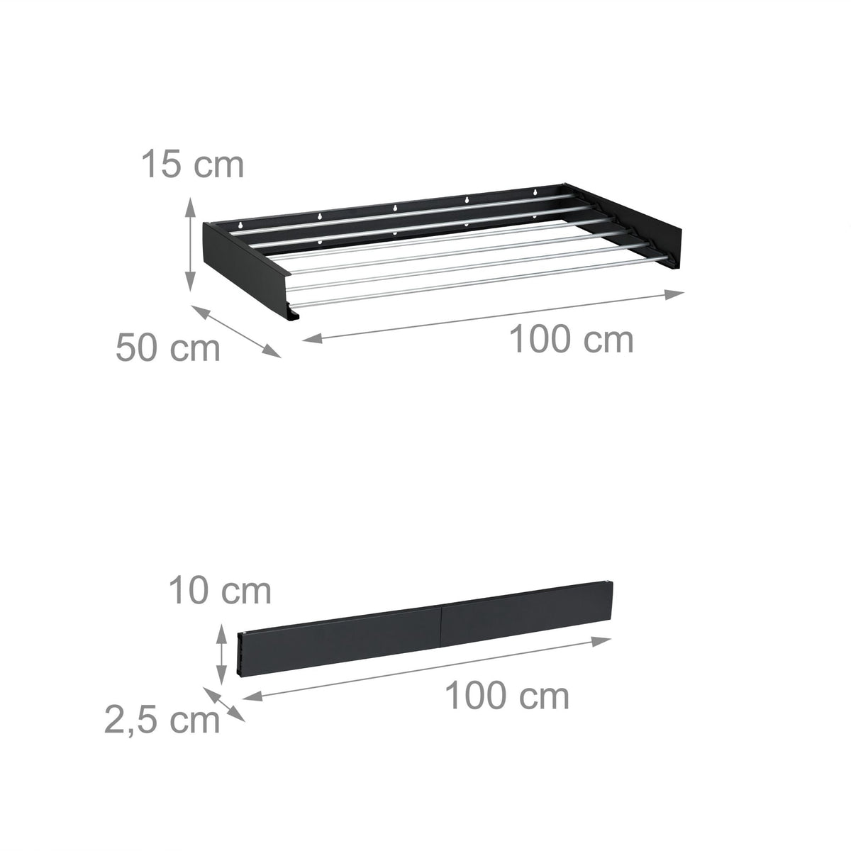 Wäscheständer Wandmontage klappbar Schwarz-Silber von Relaxdays