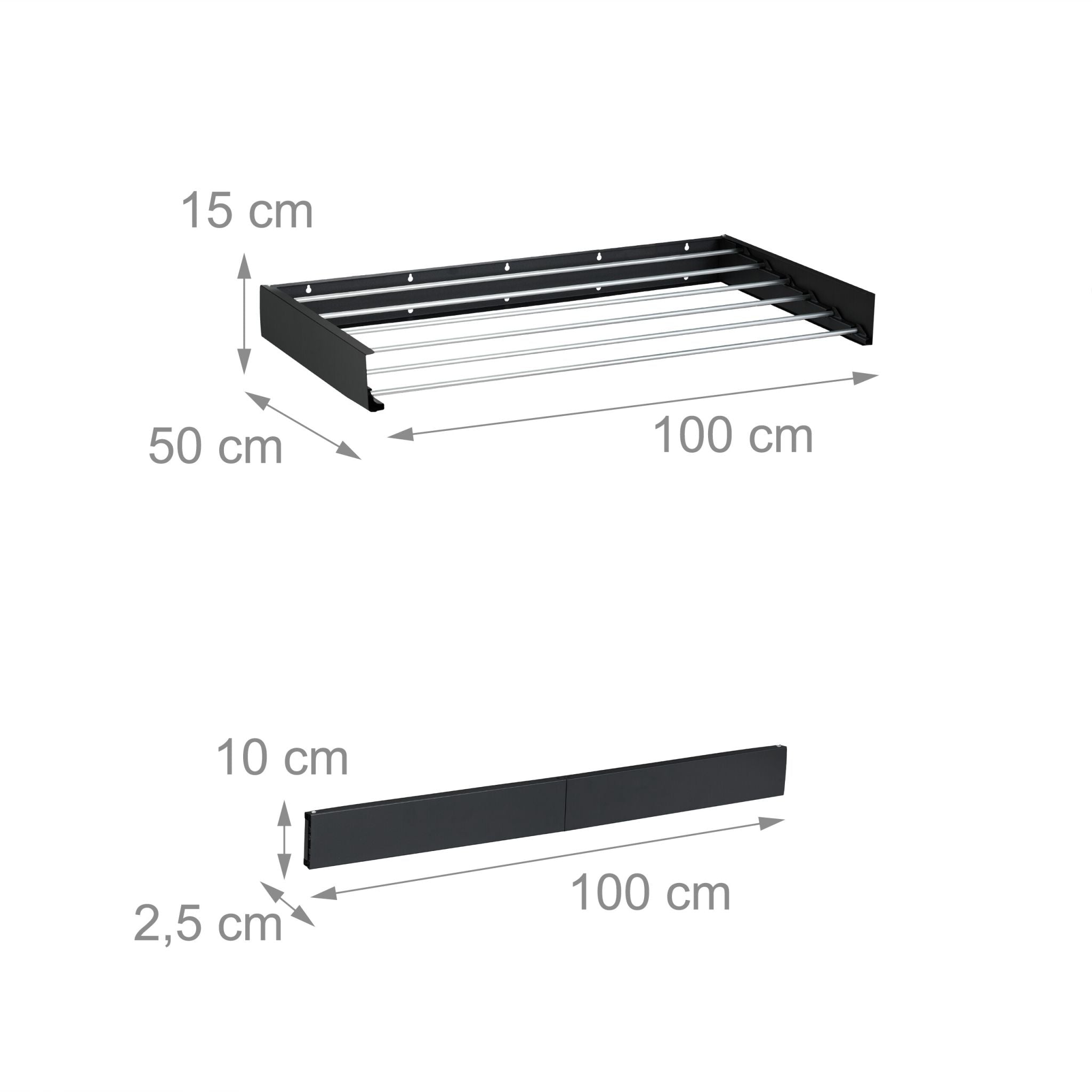 Wäscheständer Wandmontage klappbar Schwarz-Silber von Relaxdays