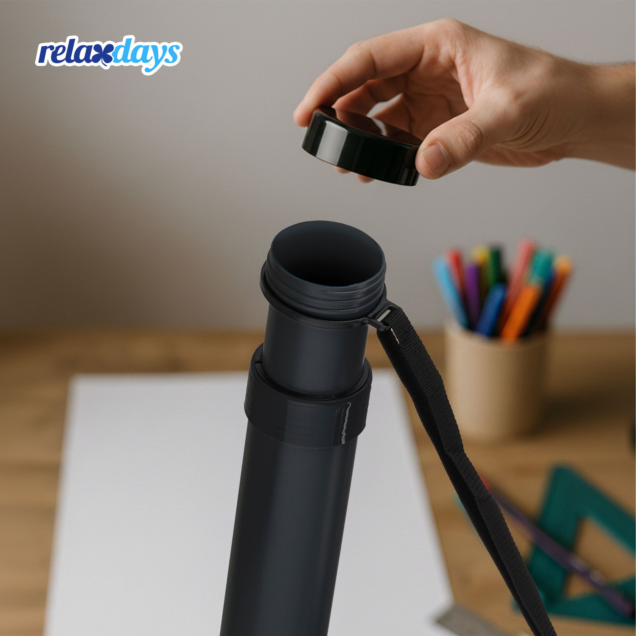 Posterrolle ziehbar mit Gurt Schwarz von Relaxdays