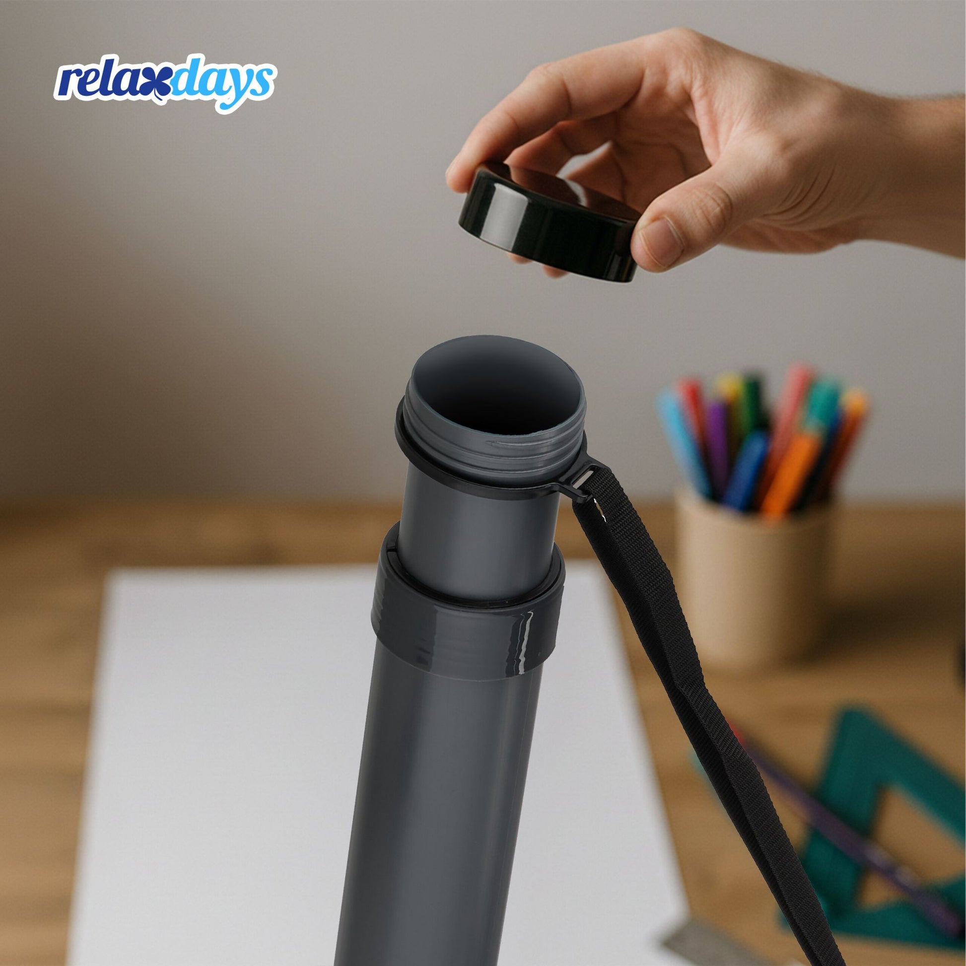 Posterrolle ziehbar mit Gurt Schwarz-Grau von Relaxdays