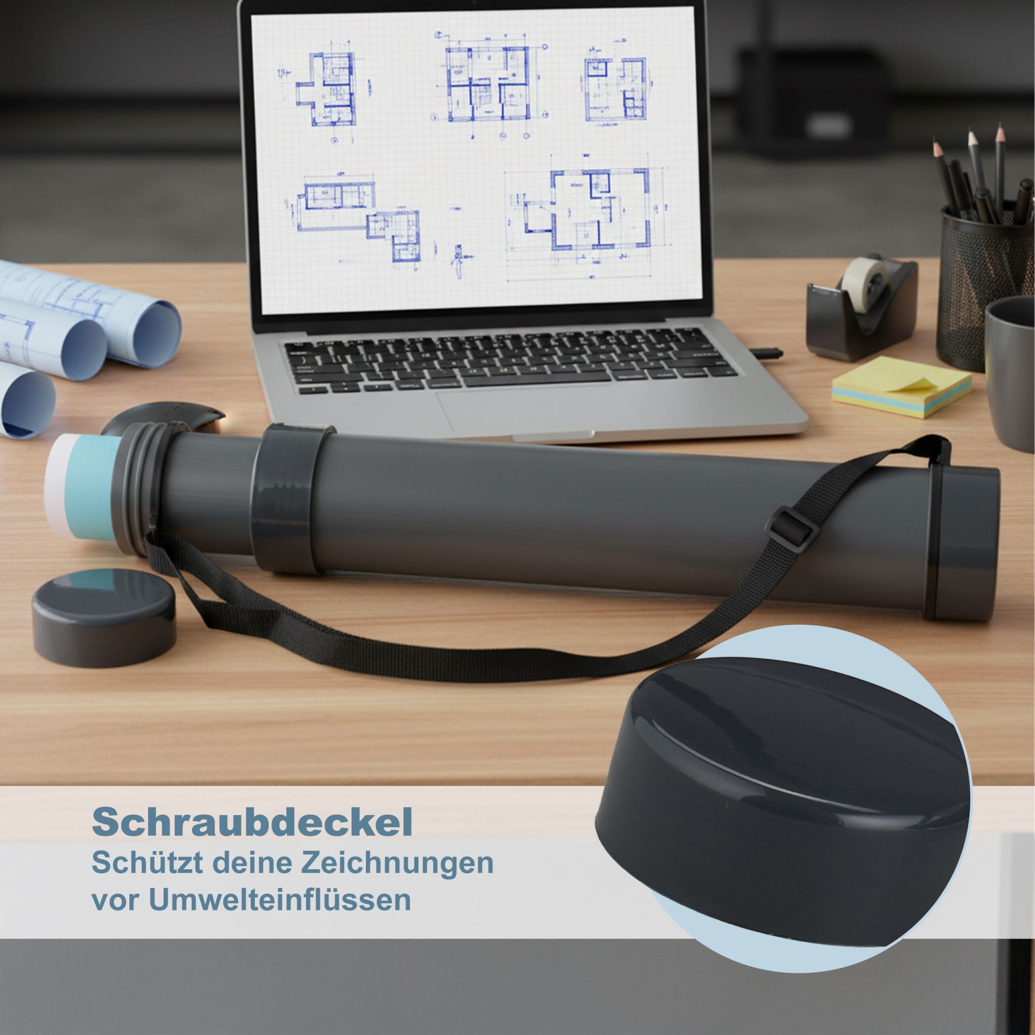 Posterrolle ziehbar mit Gurt Schwarz-Grau von Relaxdays