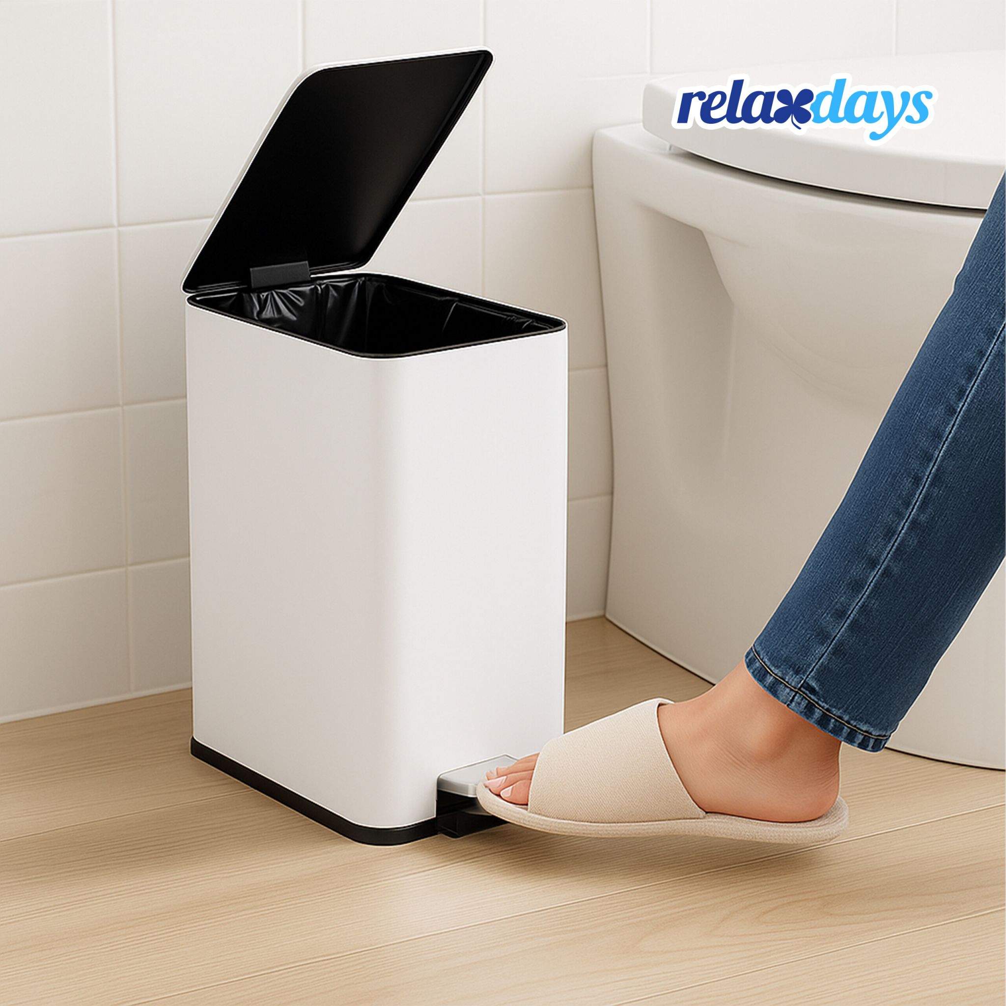 Kosmetikeimer 10 Liter Weiss-Schwarz-Silber von Relaxdays