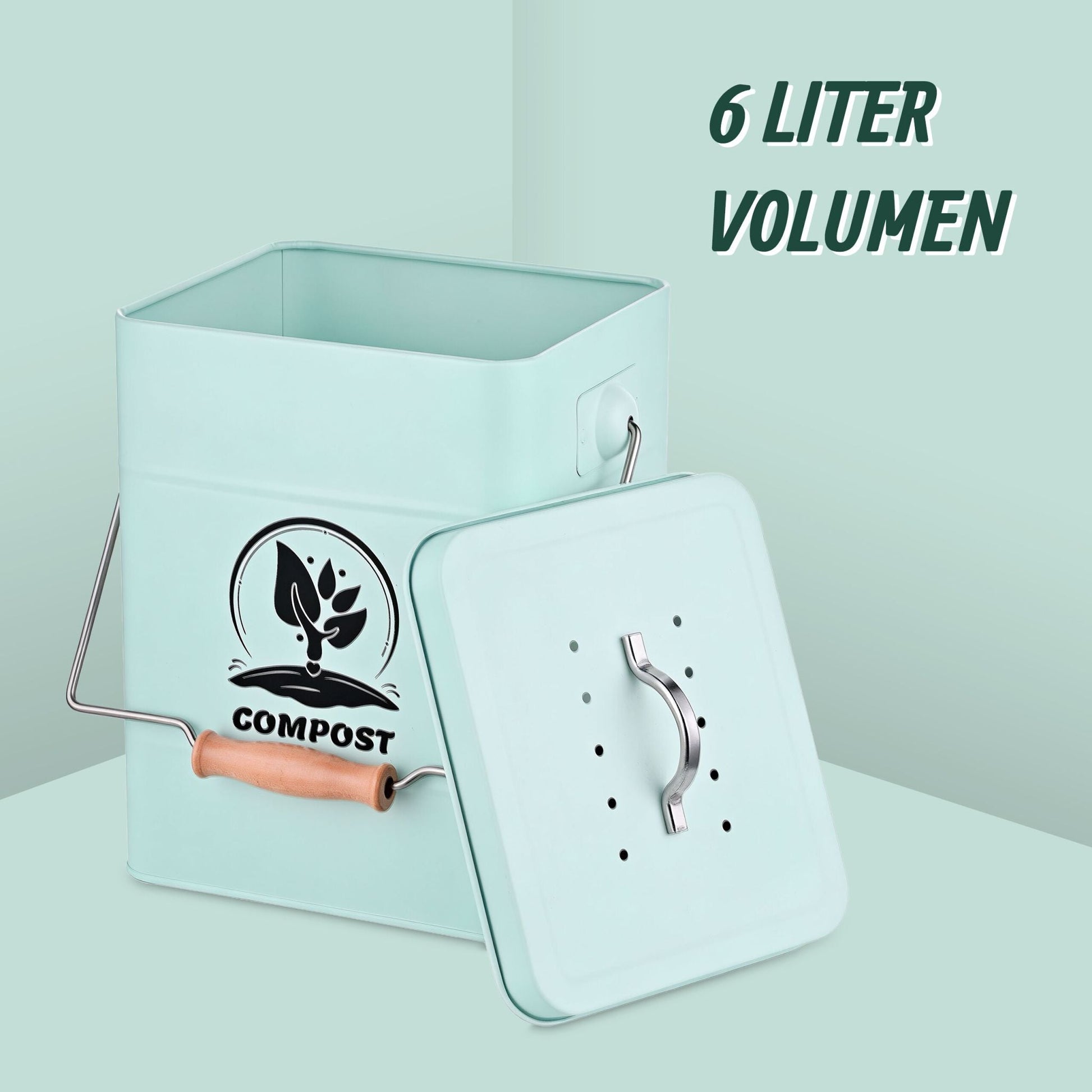 Komposteimer mit Geruchsfilter 6L Schwarz-Silber-Türkis von Relaxdays