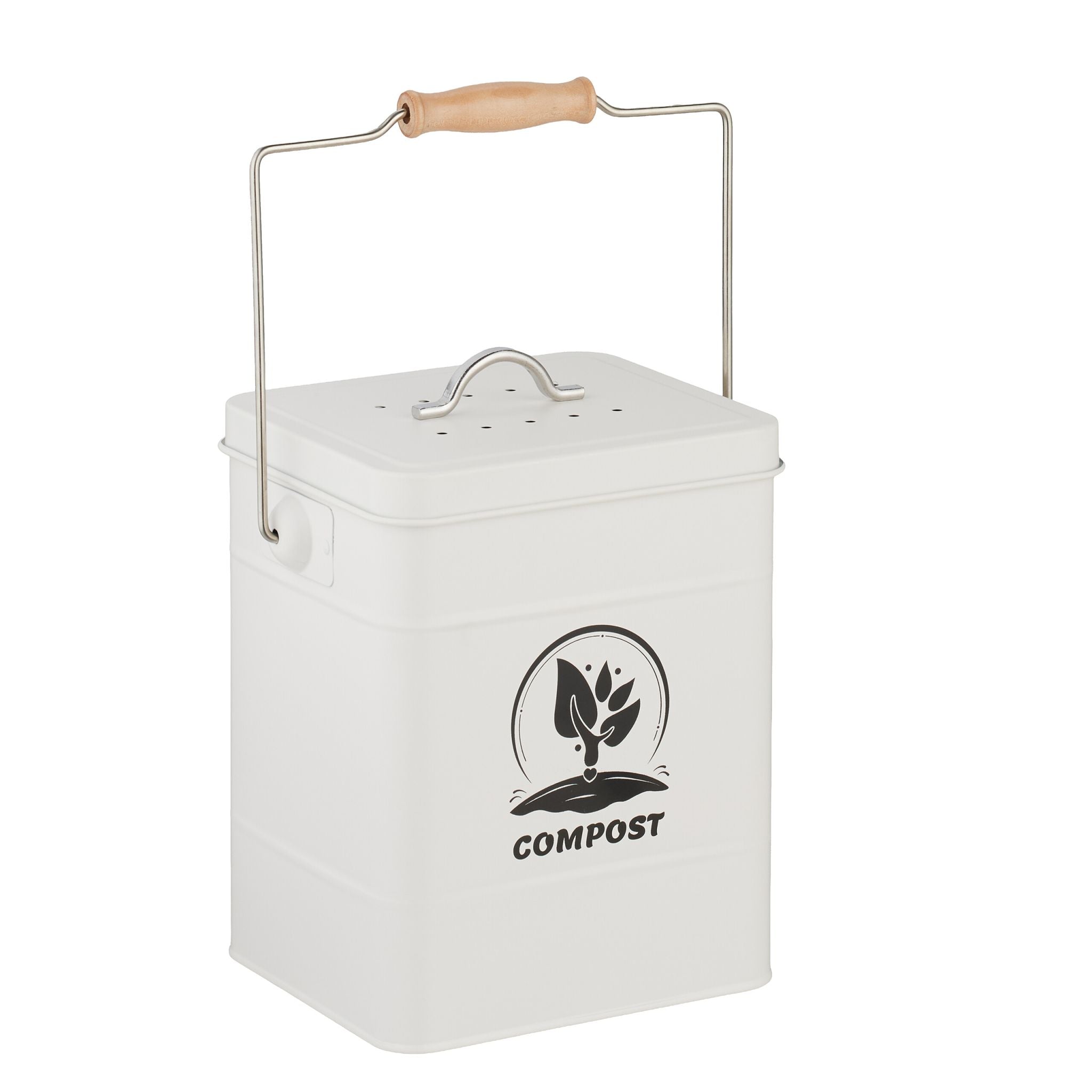 Komposteimer mit Geruchsfilter 6L Weiss-Schwarz-Silber von Relaxdays