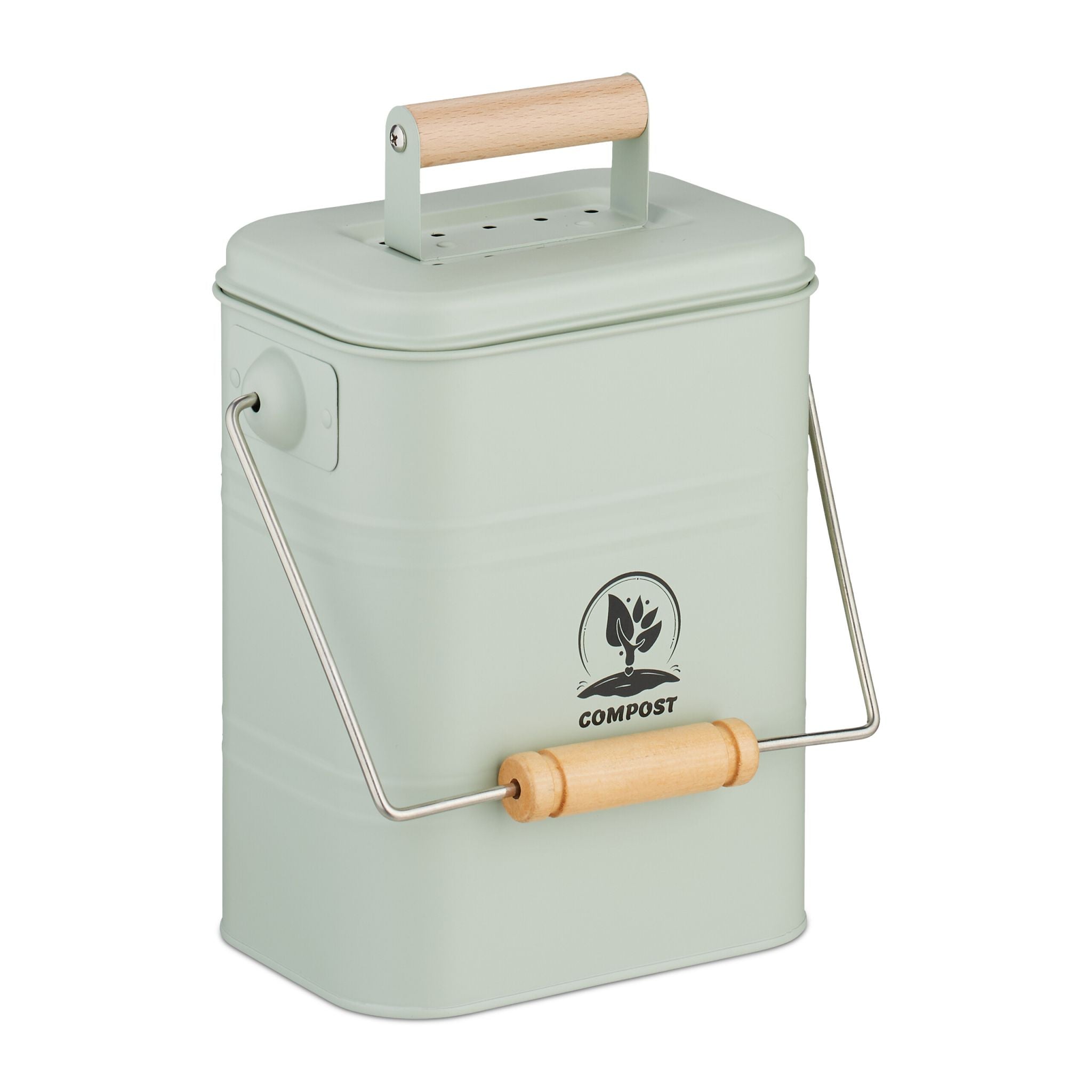 Komposteimer Küche 3,5L Grün-Hellbraun-Silber von Relaxdays