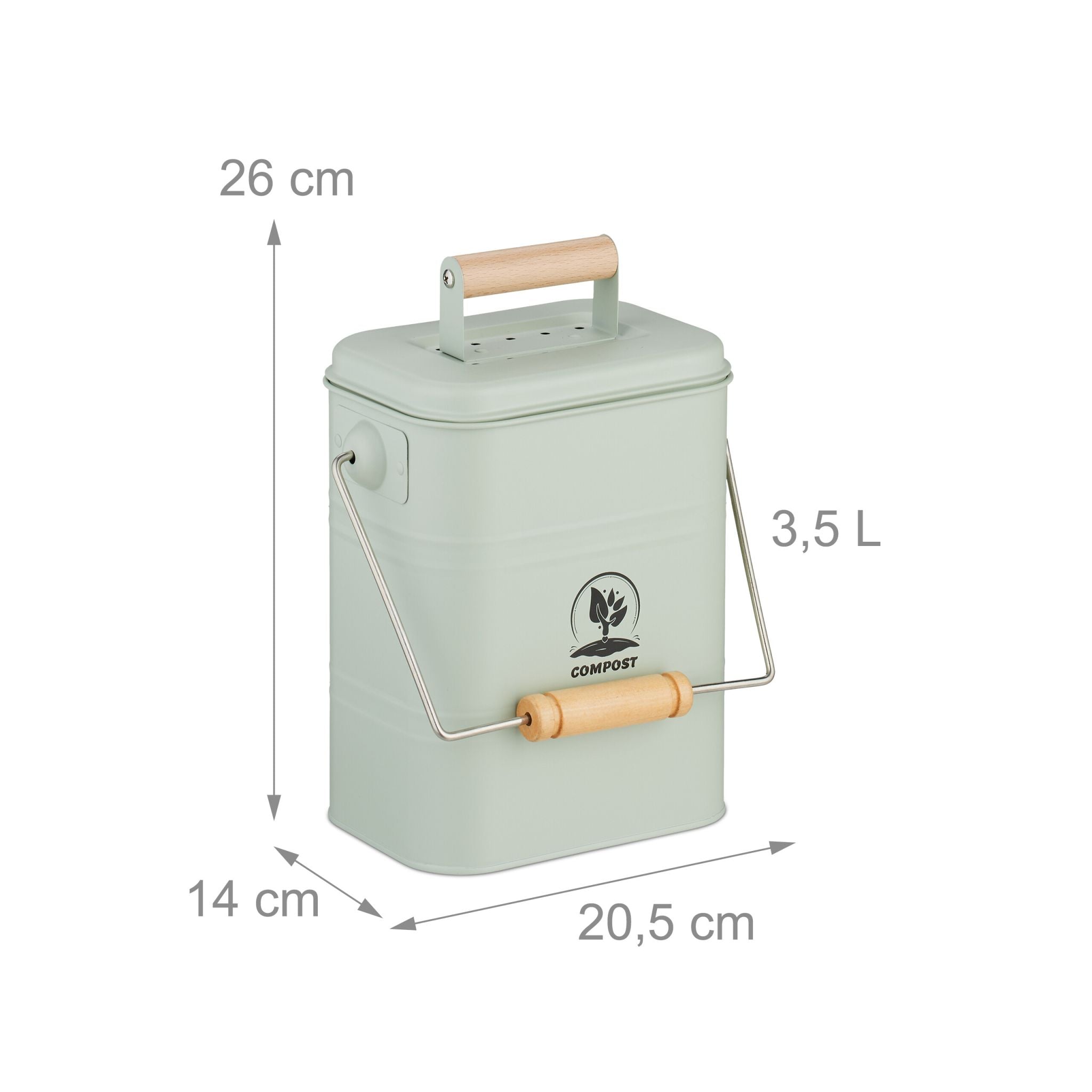 Komposteimer Küche 3,5L Grün-Hellbraun-Silber von Relaxdays