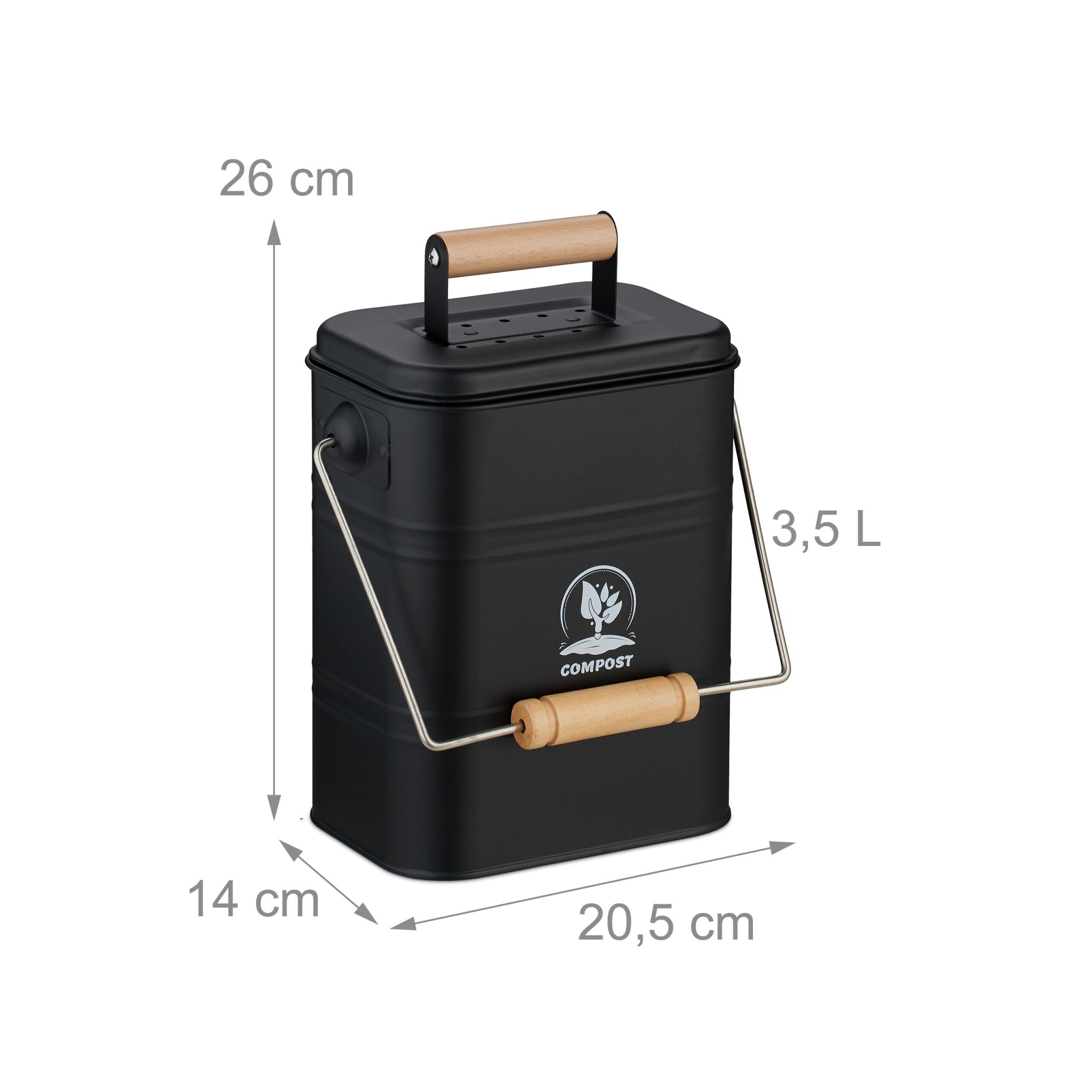 Komposteimer Küche 3,5L Hellbraun-Schwarz-Silber