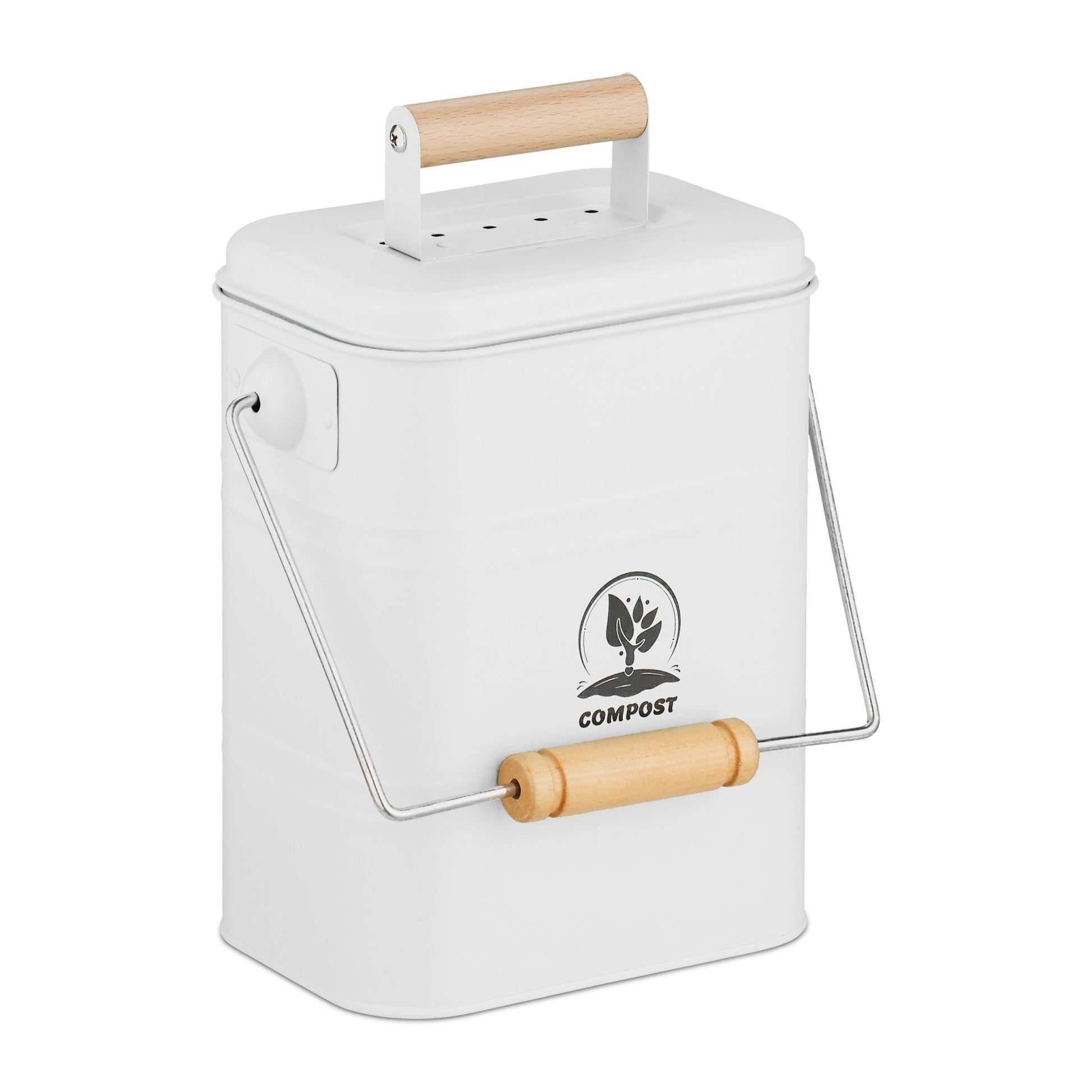 Komposteimer Küche 3,5L Weiss-Hellbraun-Silber von Relaxdays