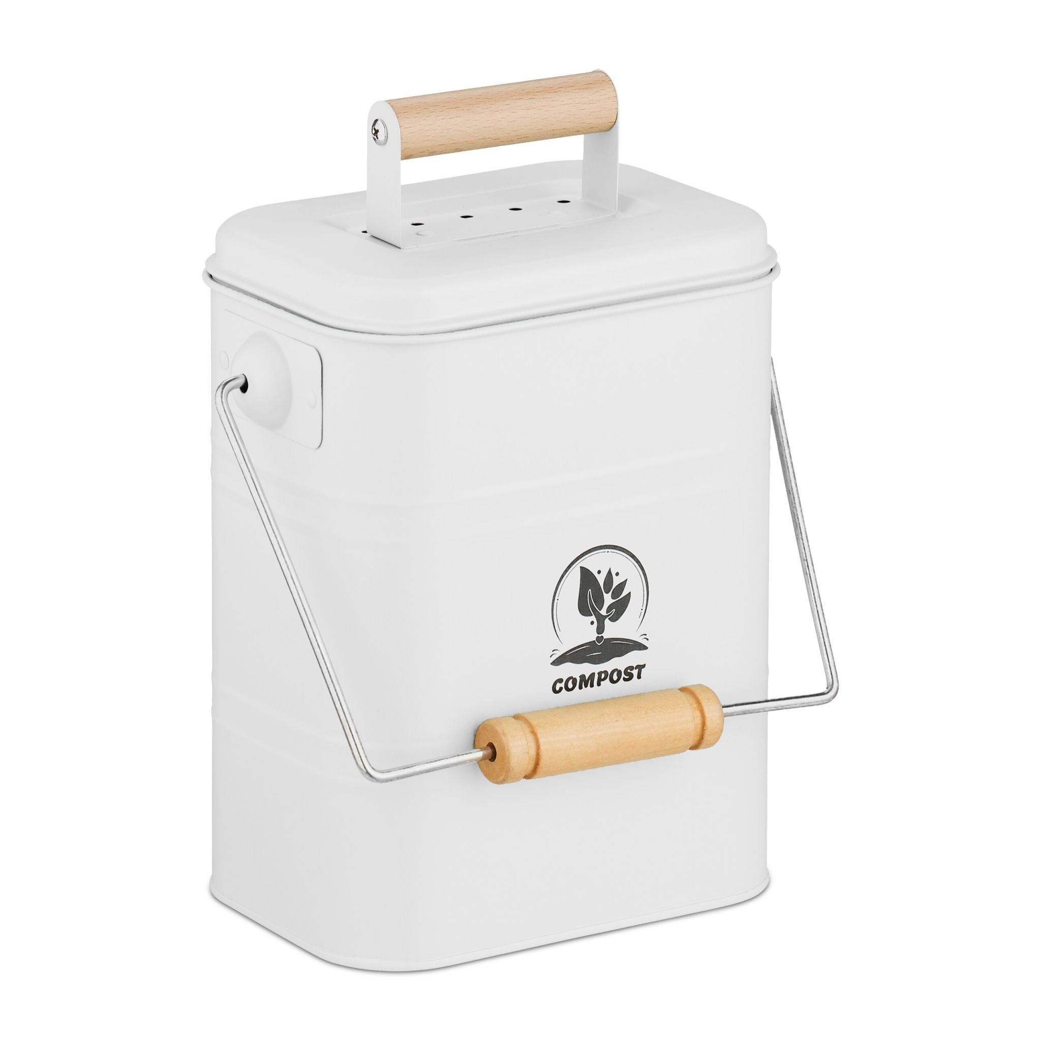 Komposteimer Küche 3,5L Weiss-Hellbraun-Silber von Relaxdays