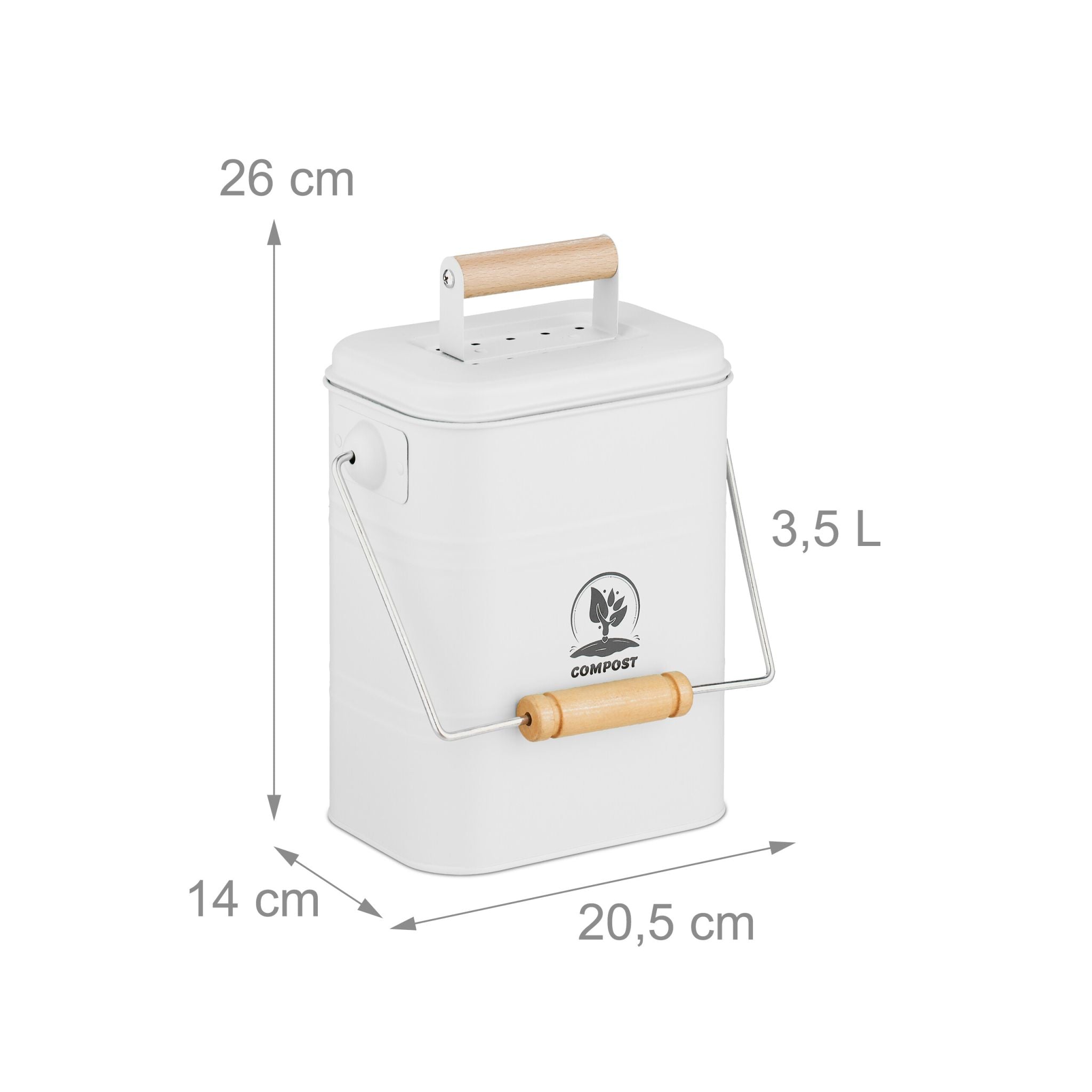 Komposteimer Küche 3,5L Weiss-Hellbraun-Silber von Relaxdays