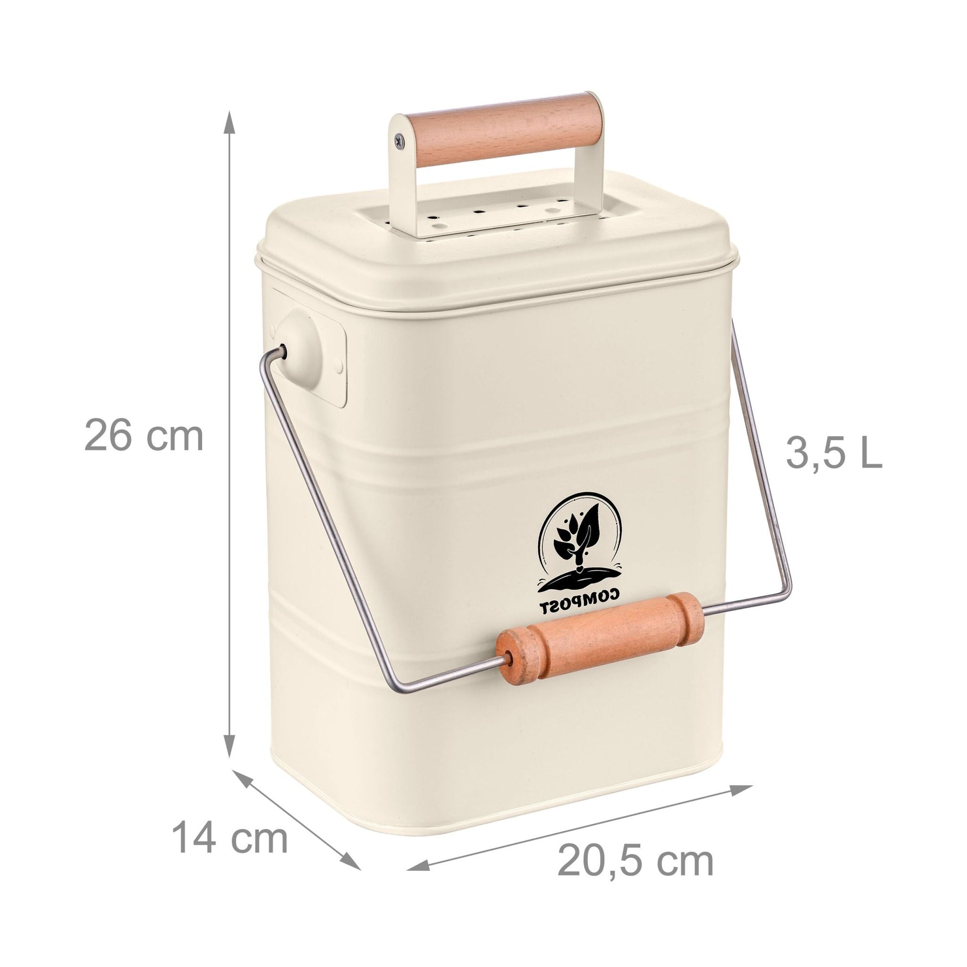 Komposteimer Küche 3,5L Creme-Hellbraun-Silber von Relaxdays