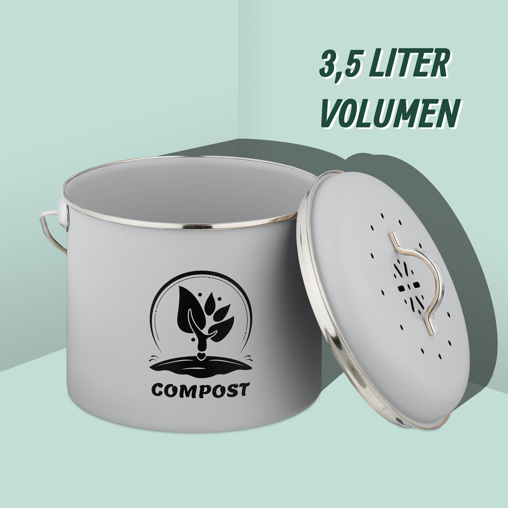 Runder Komposteimer Küche 3,5L Schwarz-Silber-Grau