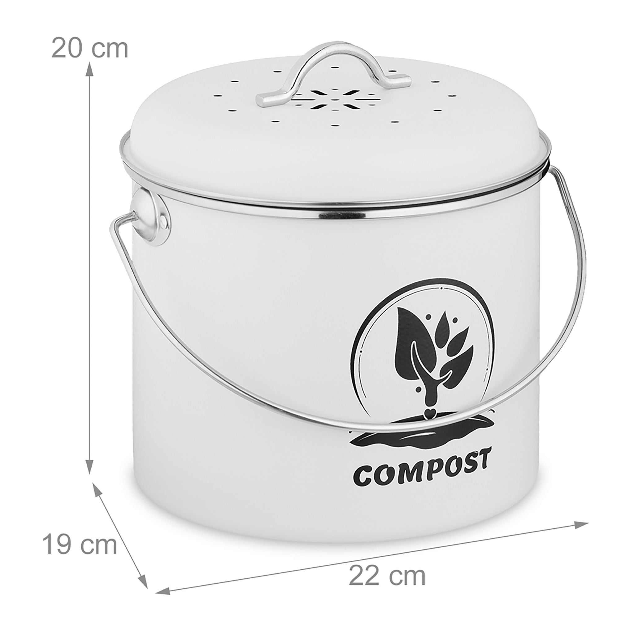 Runder Komposteimer Küche 3,5L Weiss-Schwarz-Silber von Relaxdays