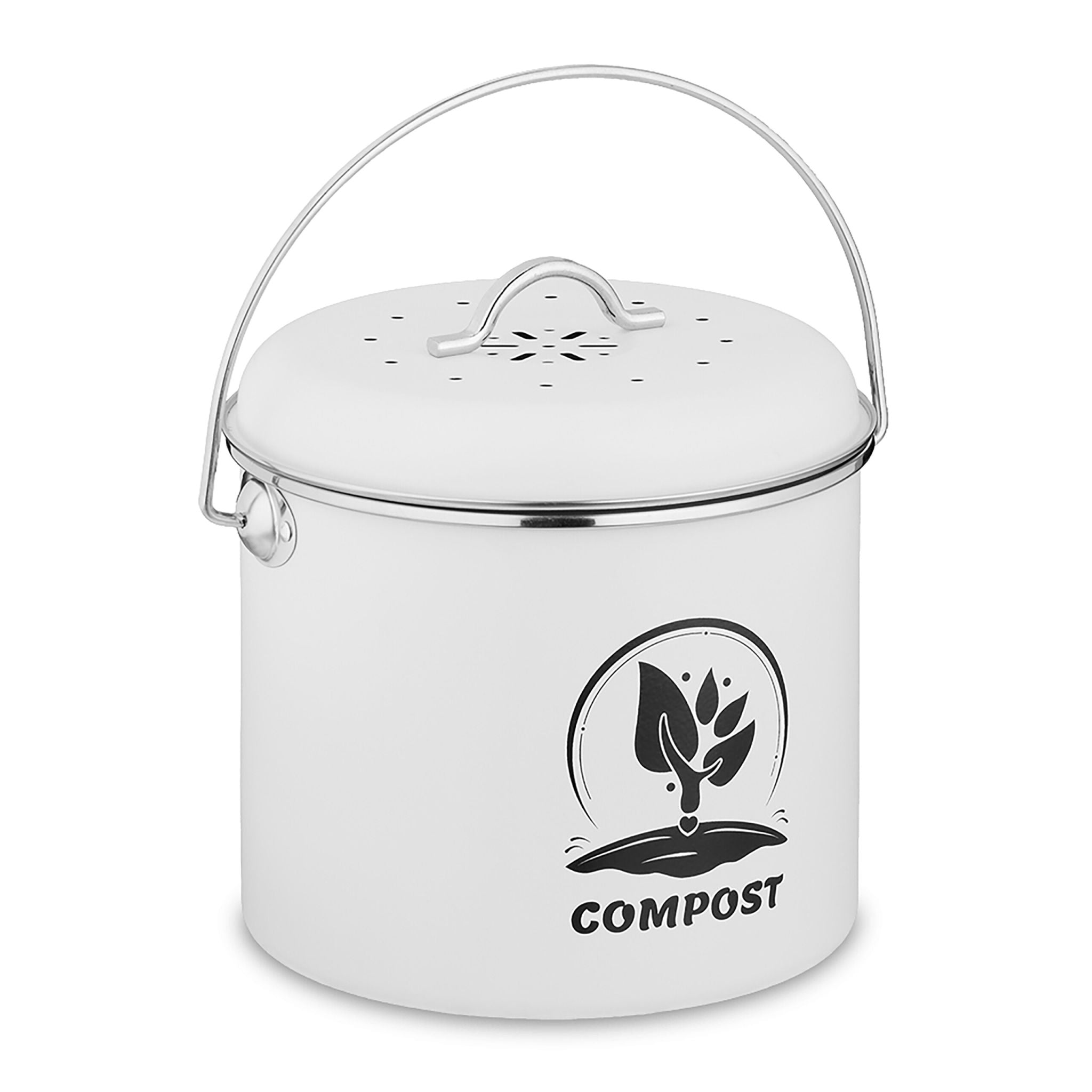 Runder Komposteimer Küche 3,5L Weiss-Schwarz-Silber von Relaxdays