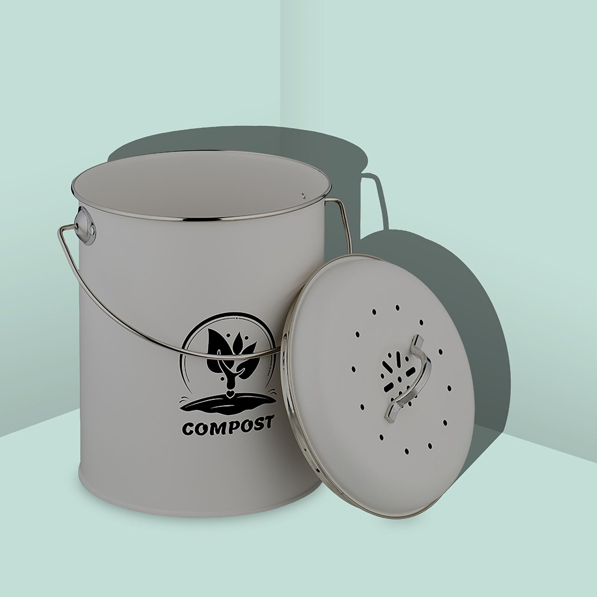 Komposteimer mit Geruchsfilter 5,5L Schwarz-Silber-Grau von Relaxdays