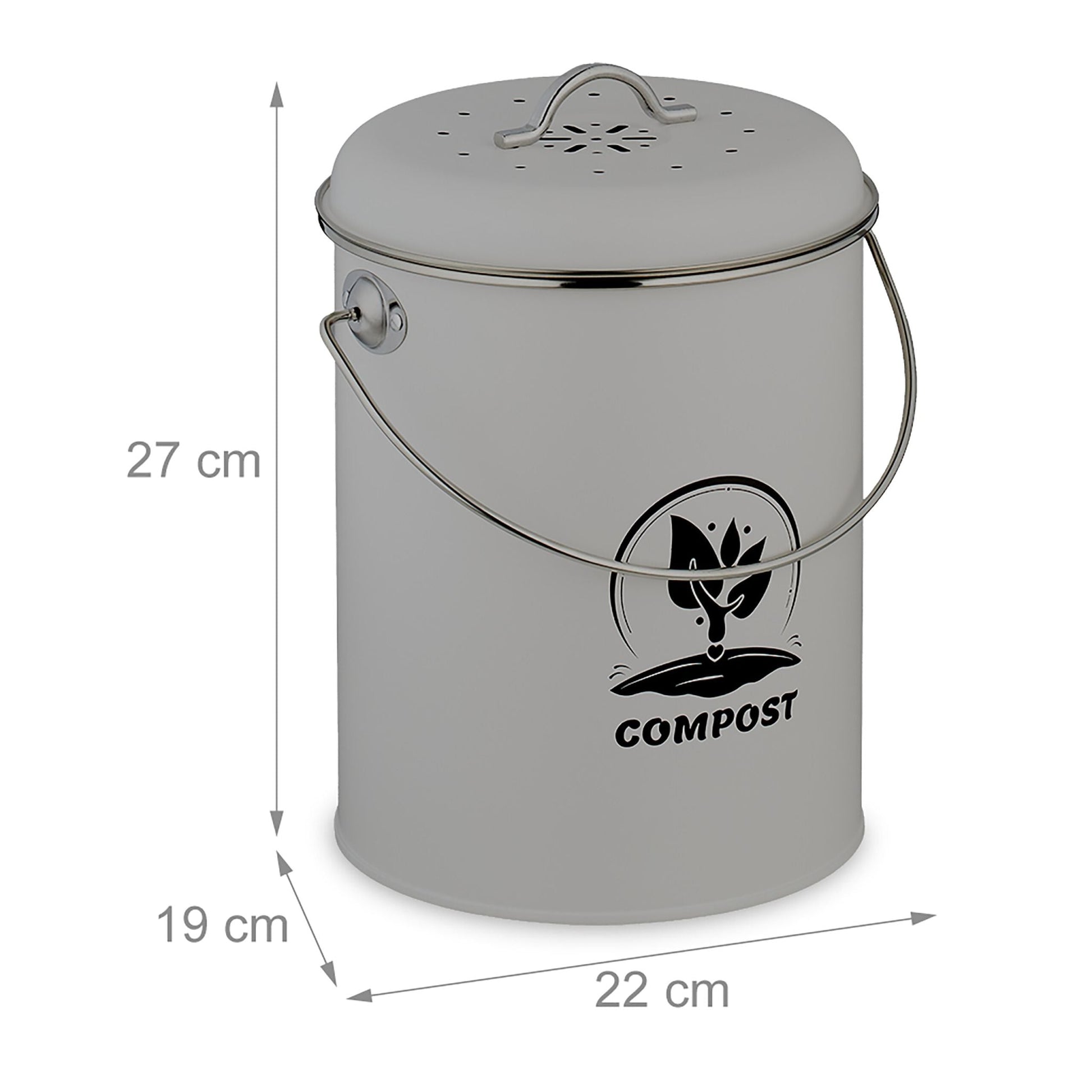 Komposteimer mit Geruchsfilter 5,5L Schwarz-Silber-Grau von Relaxdays