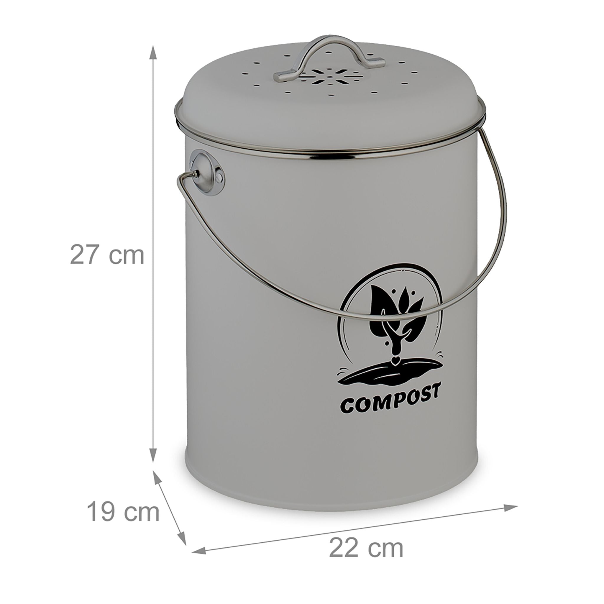 Komposteimer mit Geruchsfilter 5,5L Schwarz-Silber-Grau von Relaxdays