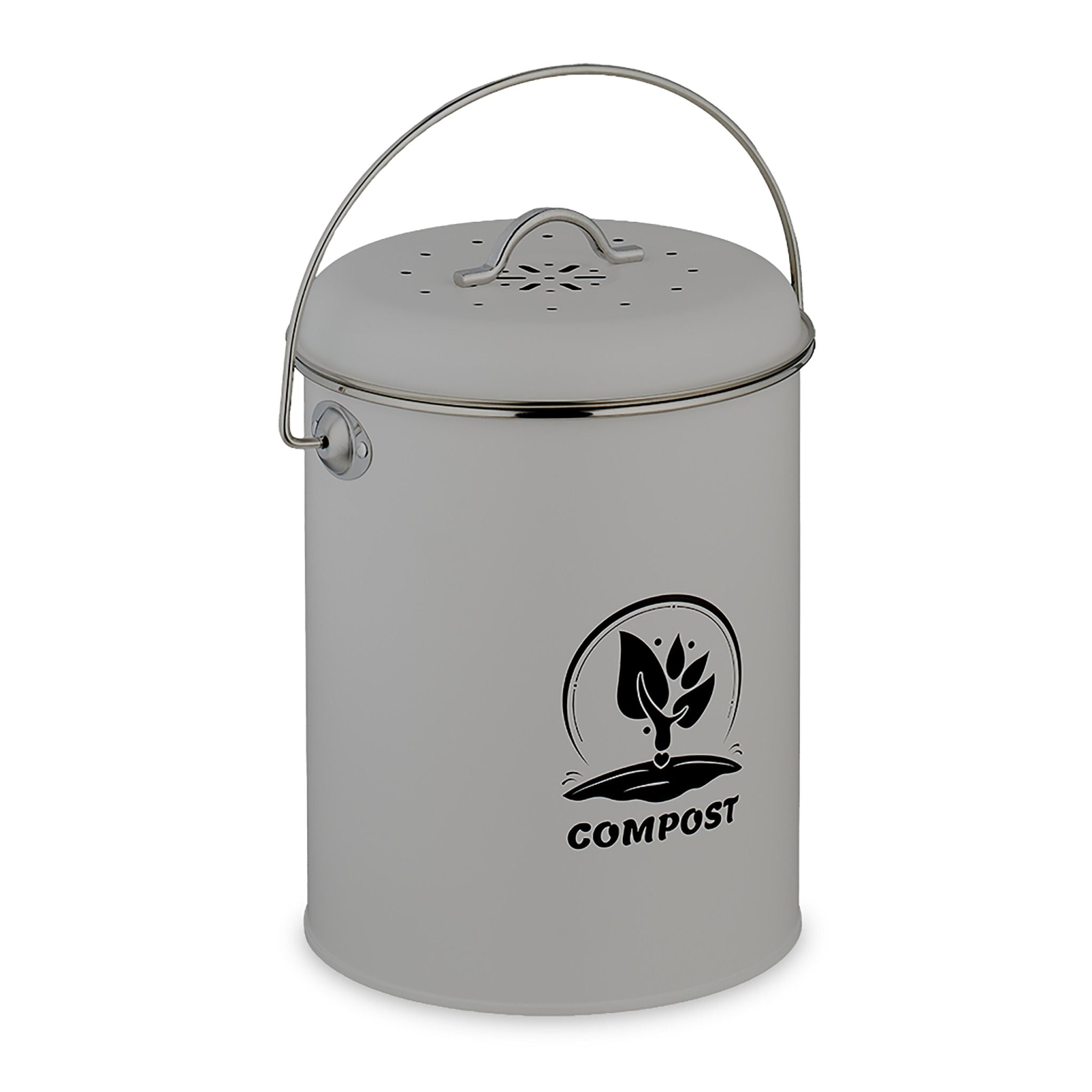 Komposteimer mit Geruchsfilter 5,5L Schwarz-Silber-Grau von Relaxdays