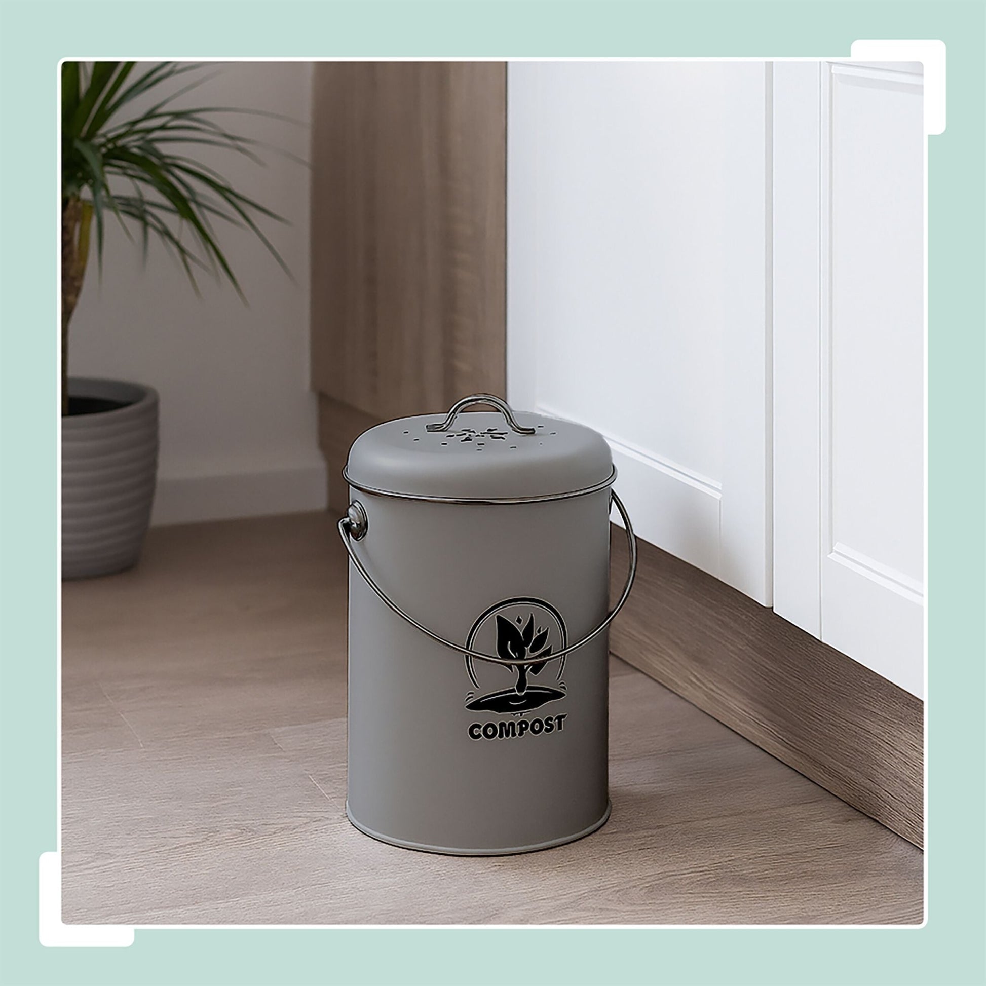 Komposteimer mit Geruchsfilter 5,5L Schwarz-Silber-Grau von Relaxdays