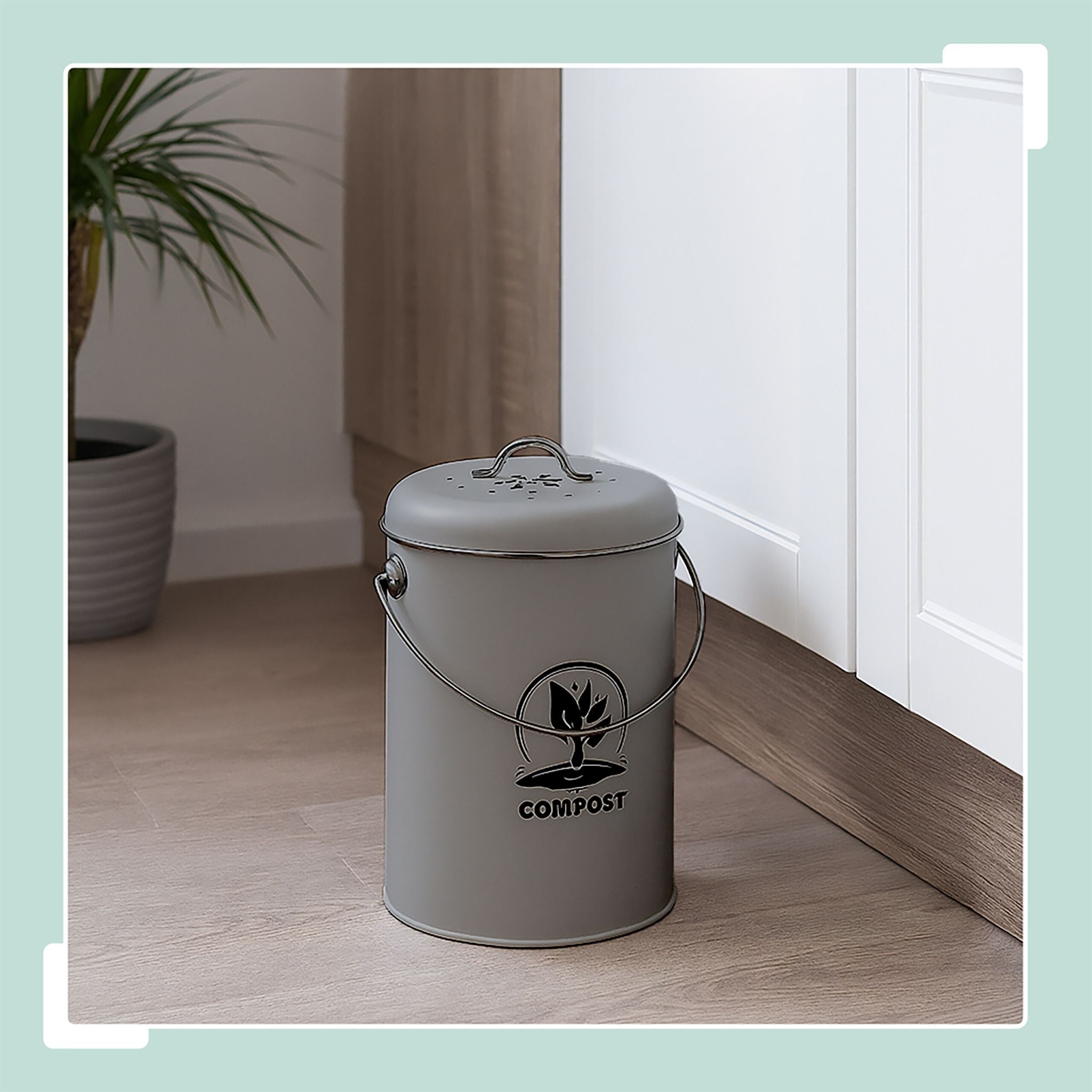 Komposteimer mit Geruchsfilter 5,5L Schwarz-Silber-Grau von Relaxdays