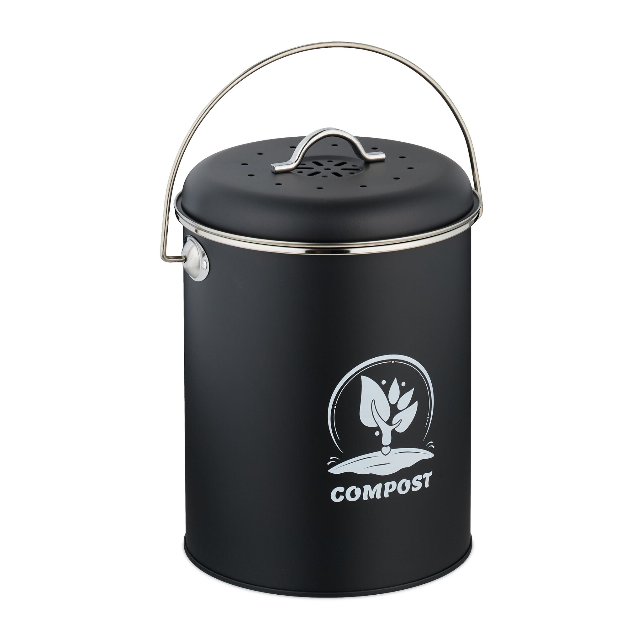 Komposteimer mit Geruchsfilter 5,5L Weiss-Schwarz-Silber