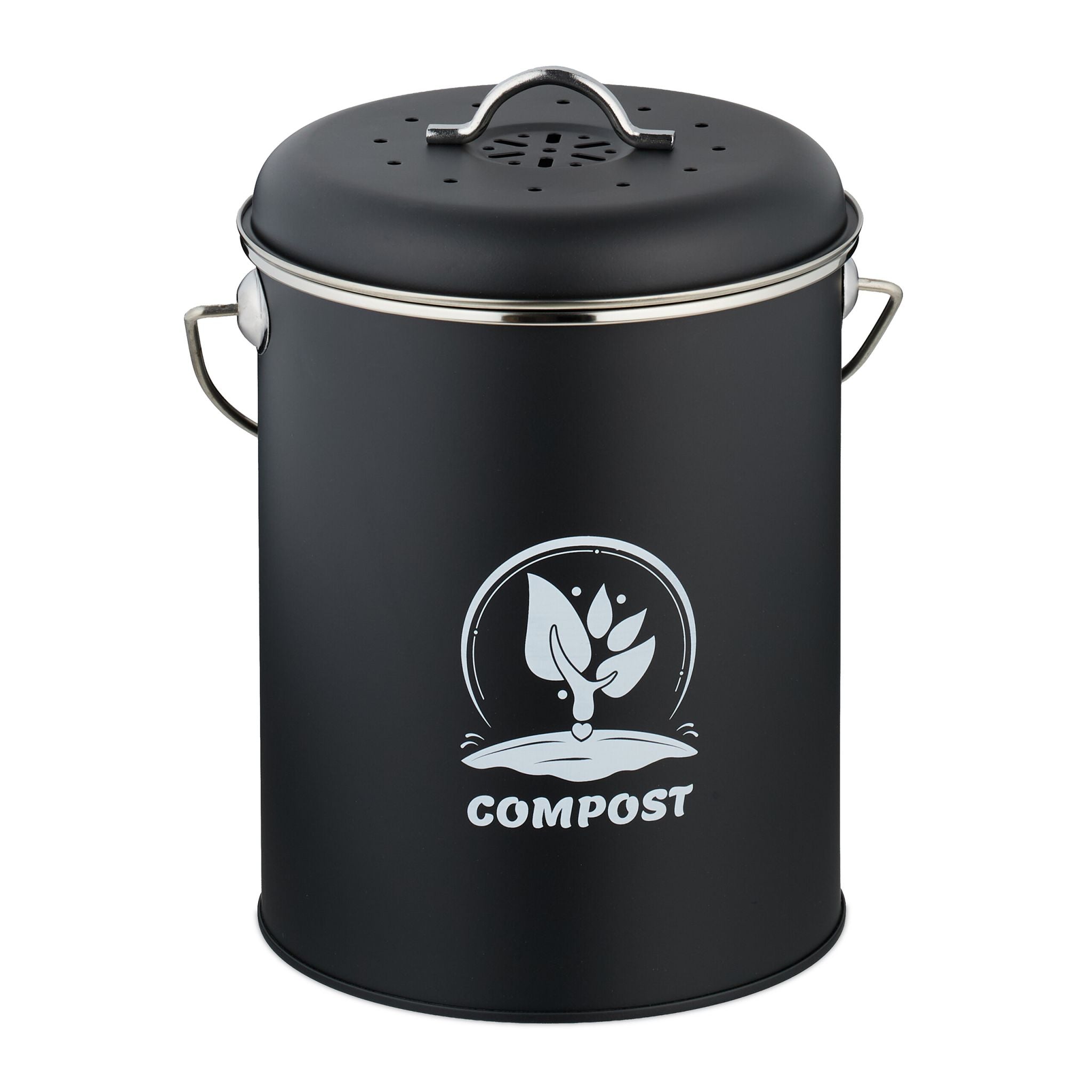 Komposteimer mit Geruchsfilter 5,5L Weiss-Schwarz-Silber
