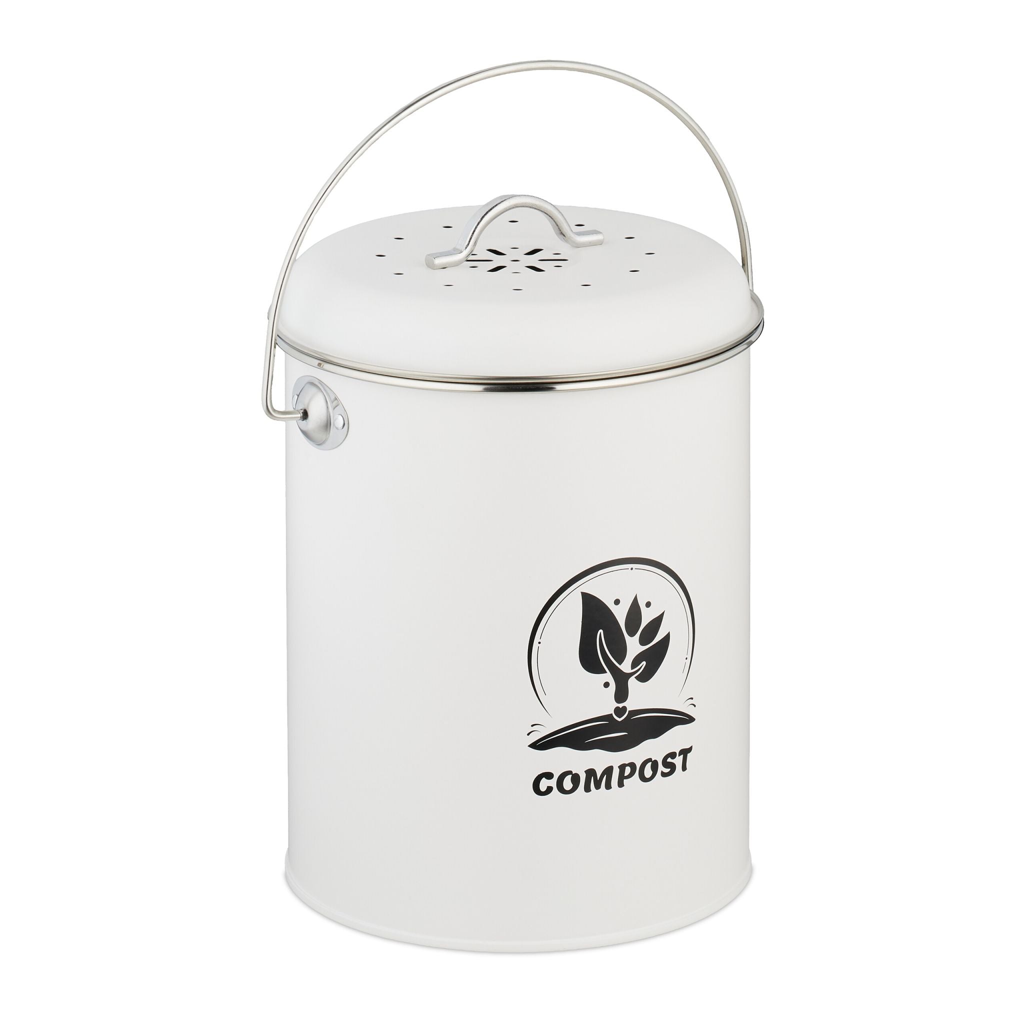 Komposteimer mit Geruchsfilter 5,5L Weiss-Schwarz-Silber