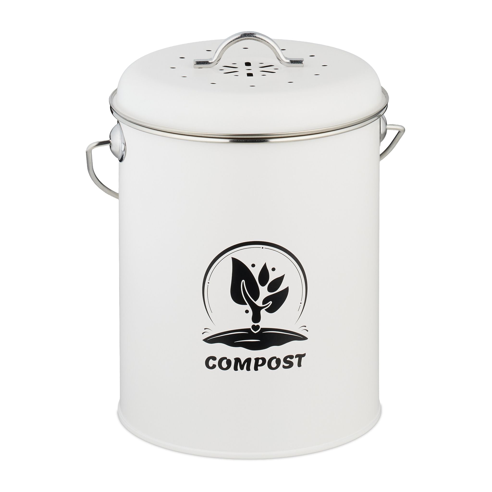 Komposteimer mit Geruchsfilter 5,5L Weiss-Schwarz-Silber