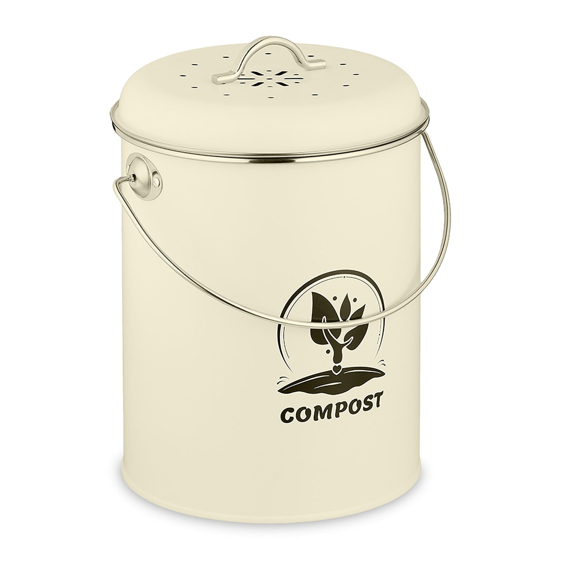 Komposteimer mit Geruchsfilter 5,5L Creme-Schwarz-Silber von Relaxdays