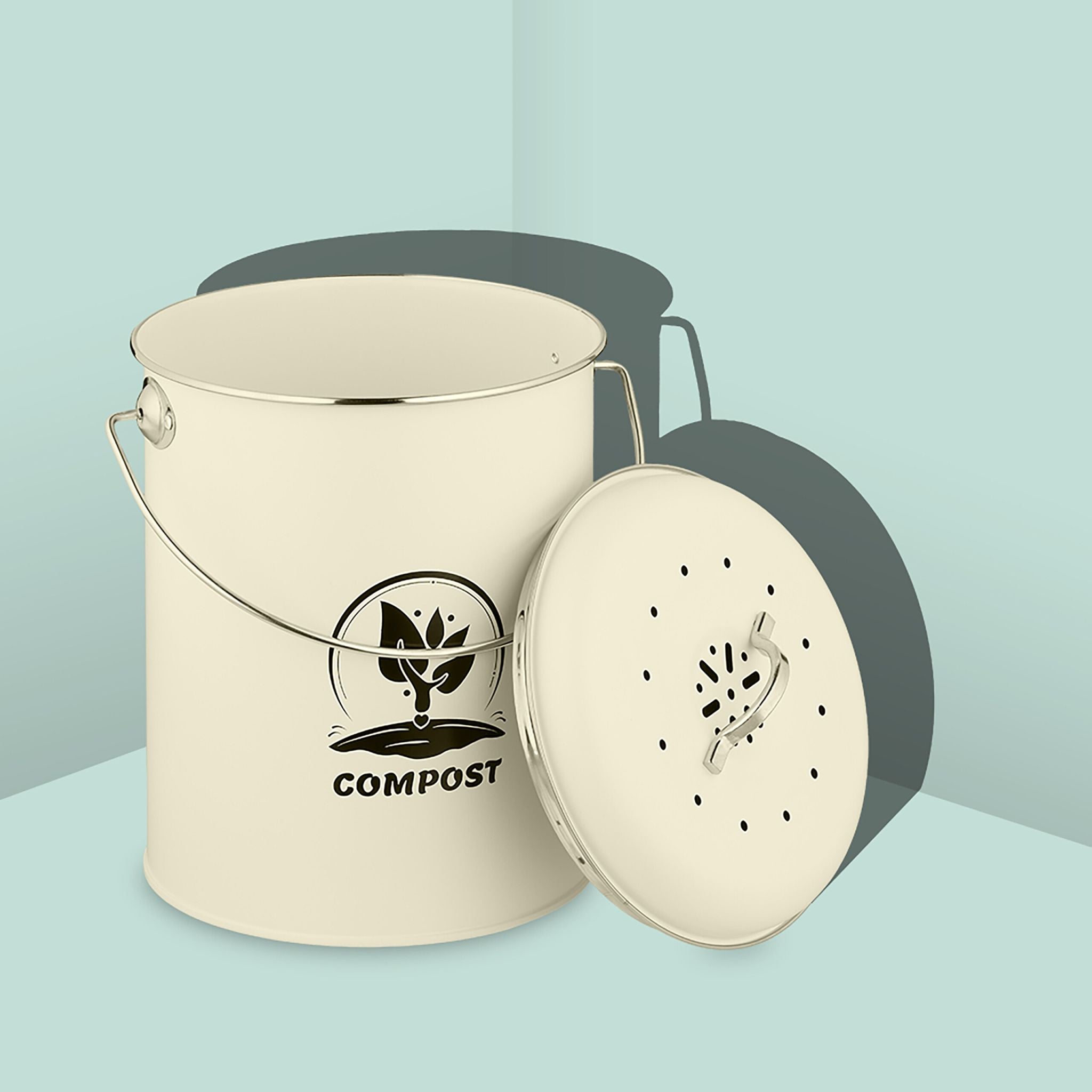 Komposteimer mit Geruchsfilter 5,5L Creme-Schwarz-Silber von Relaxdays