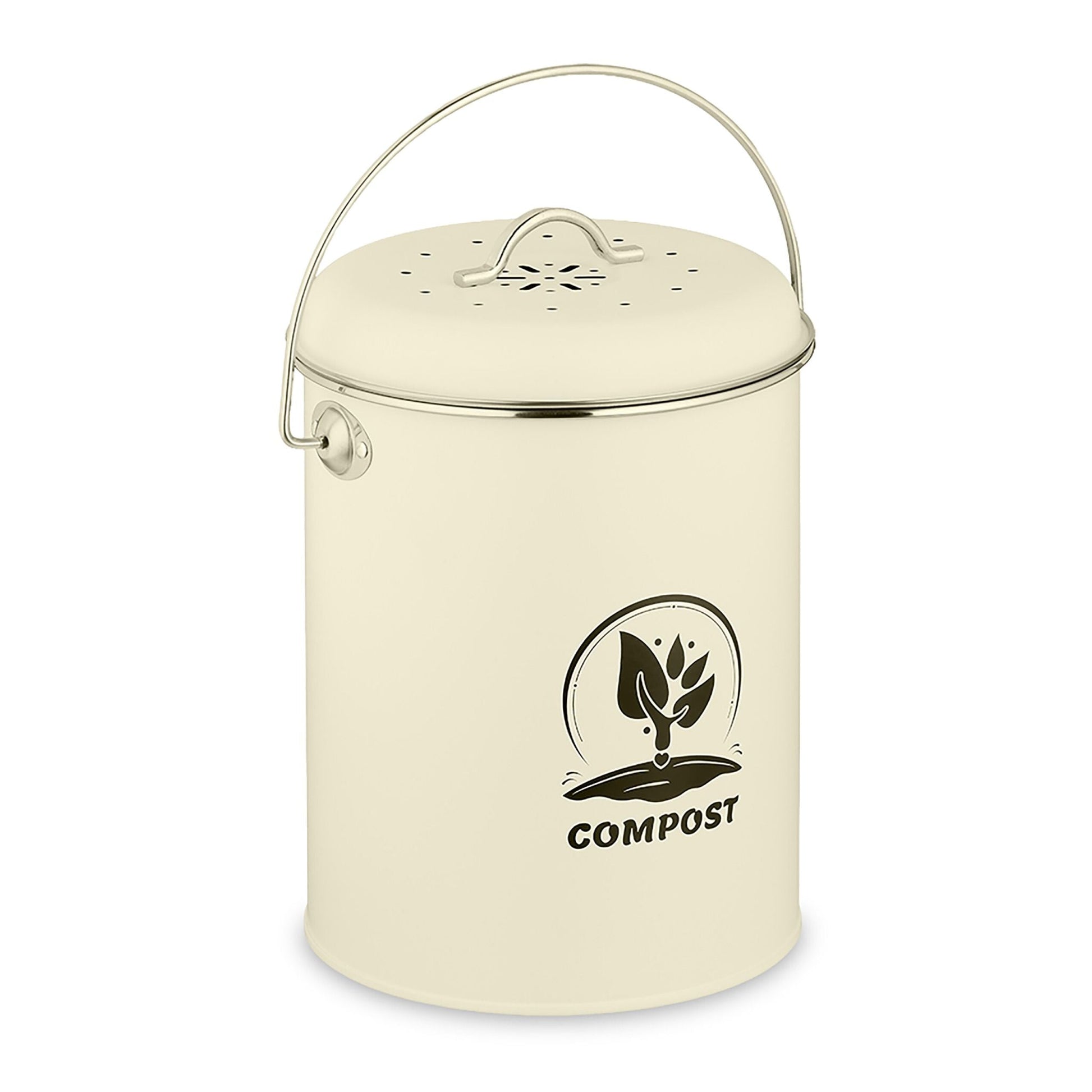 Komposteimer mit Geruchsfilter 5,5L Creme-Schwarz-Silber von Relaxdays