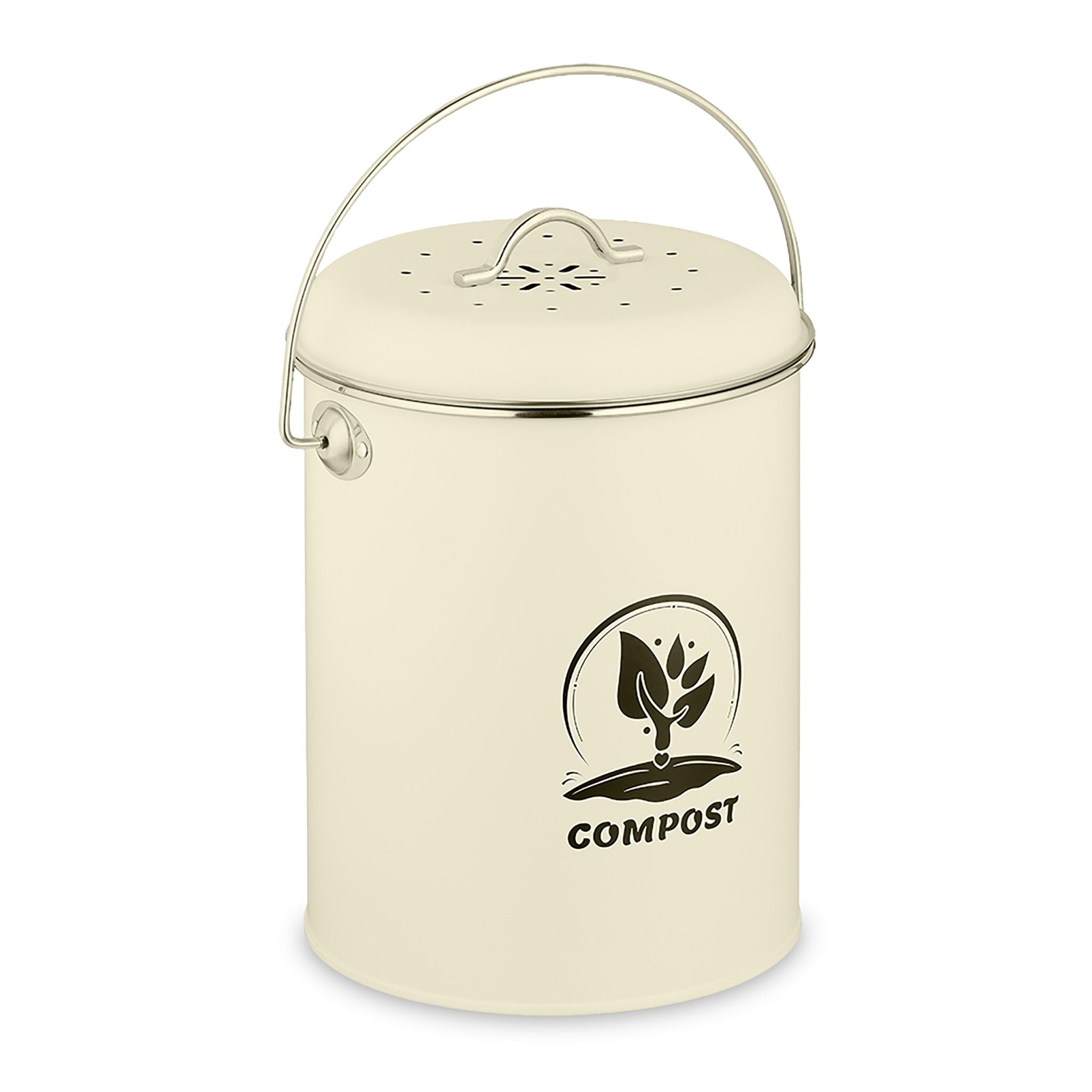 Komposteimer mit Geruchsfilter 5,5L Creme-Schwarz-Silber von Relaxdays