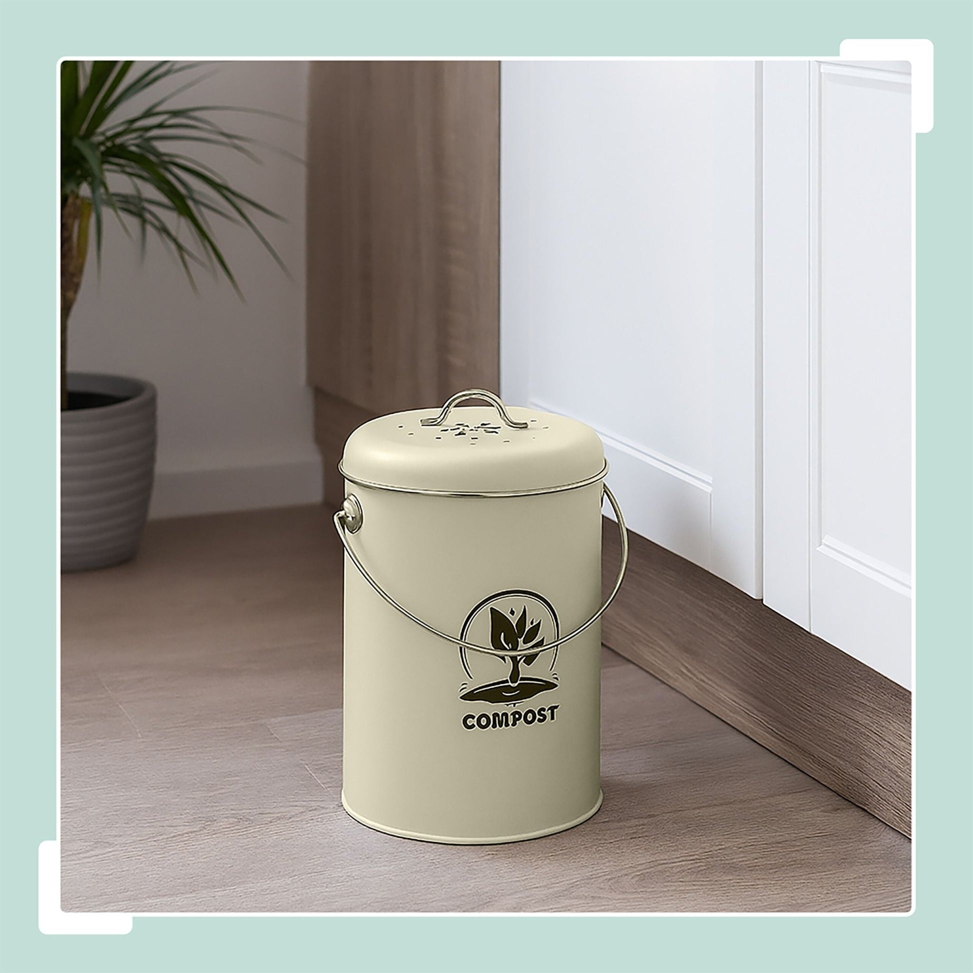 Komposteimer mit Geruchsfilter 5,5L Creme-Schwarz-Silber von Relaxdays