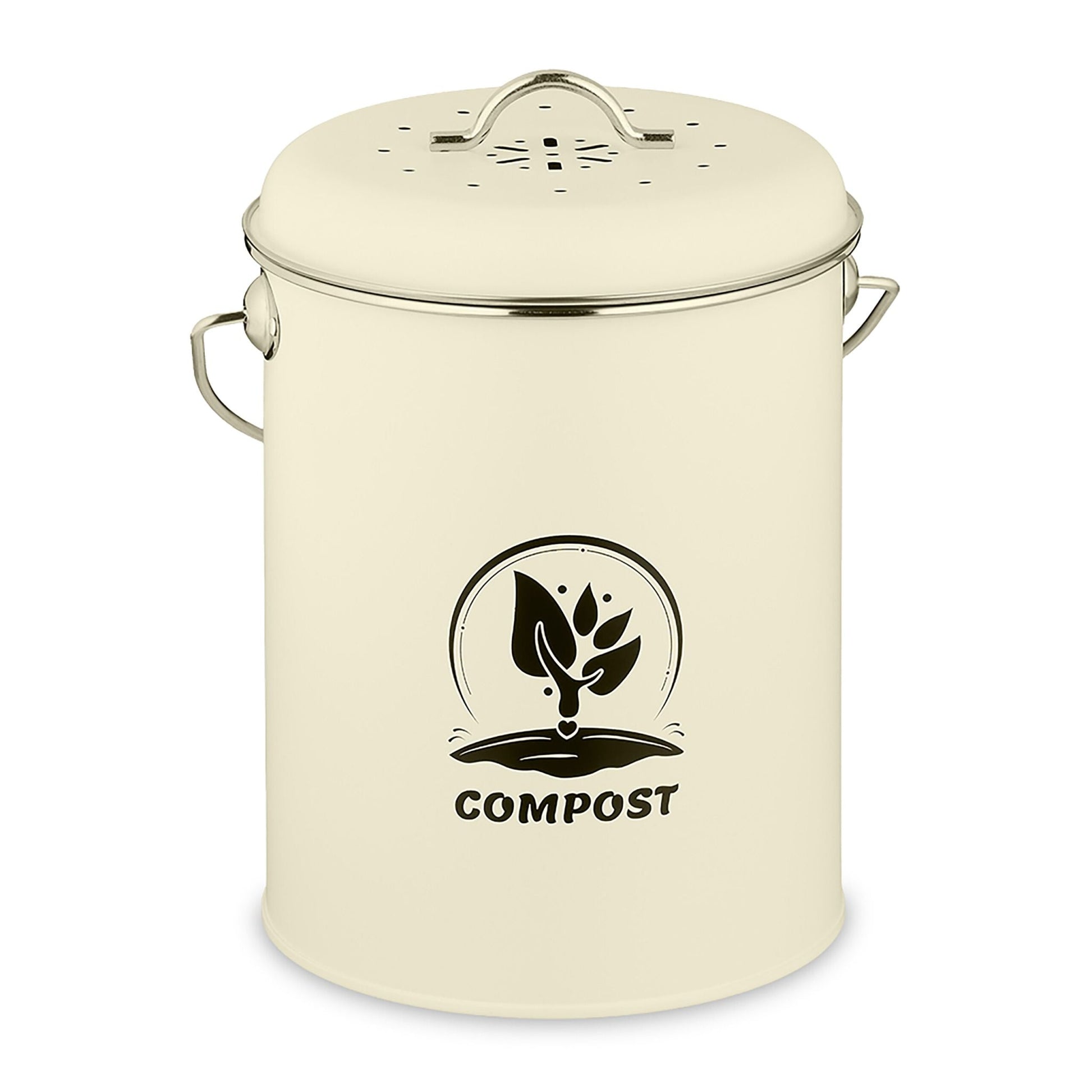 Komposteimer mit Geruchsfilter 5,5L Creme-Schwarz-Silber von Relaxdays